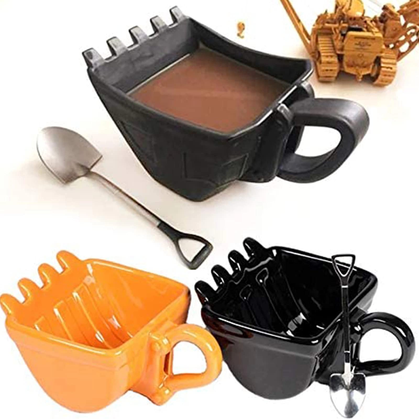 Funny Excavator Coffee Mug with Spade-Shaped Spoon - Unique Gift for Coffee Lovers, Friends & Coworkers - Perfect for Office Use, Birthday Gifts & Coffee Party Gatherings (Black)