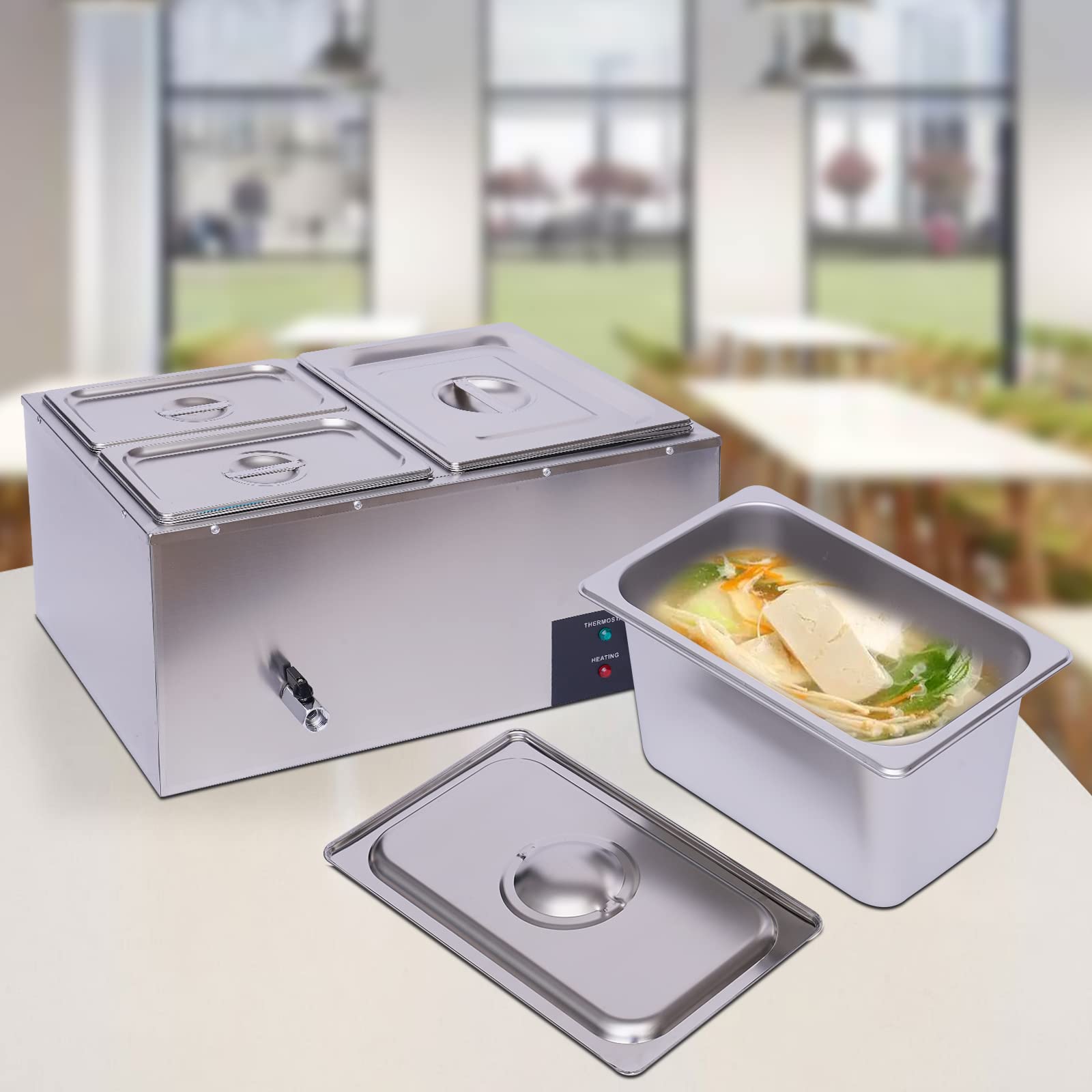 3-Pan Commercial Electric Buffet Food Warmer | Stainless Steel Countertop Steamer with Adjustable Heat | 110V 600W Buffet Server for Catering, Restaurants & Events | Perfect for Keeping Food Warm at Buffets, Banquets and Catering Services