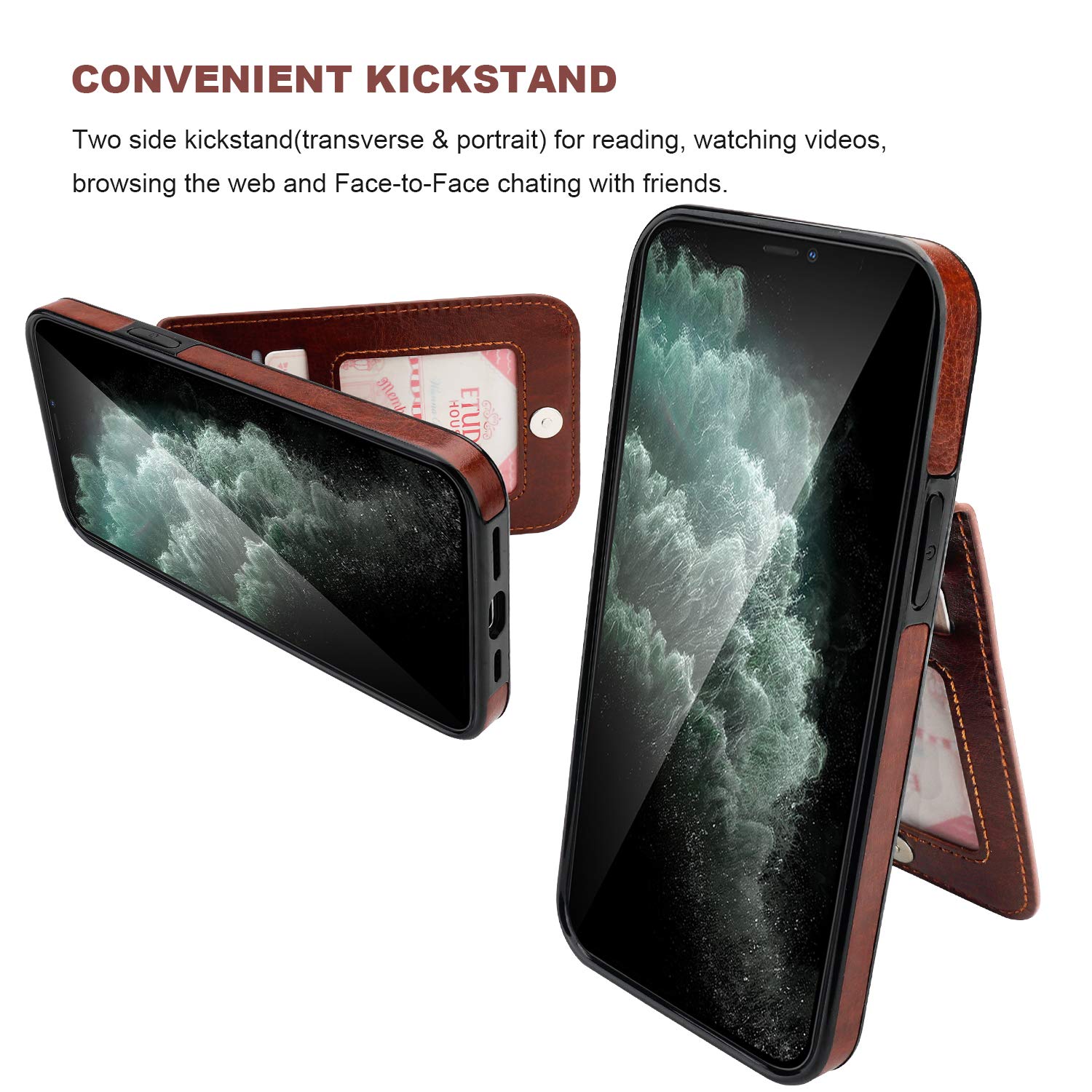 Premium Leather iPhone 12 Pro Max Case with Card Holder & Magnetic Kickstand - Heavy Duty Protective Wallet Cover for iPhone 12 Pro Max 6.7