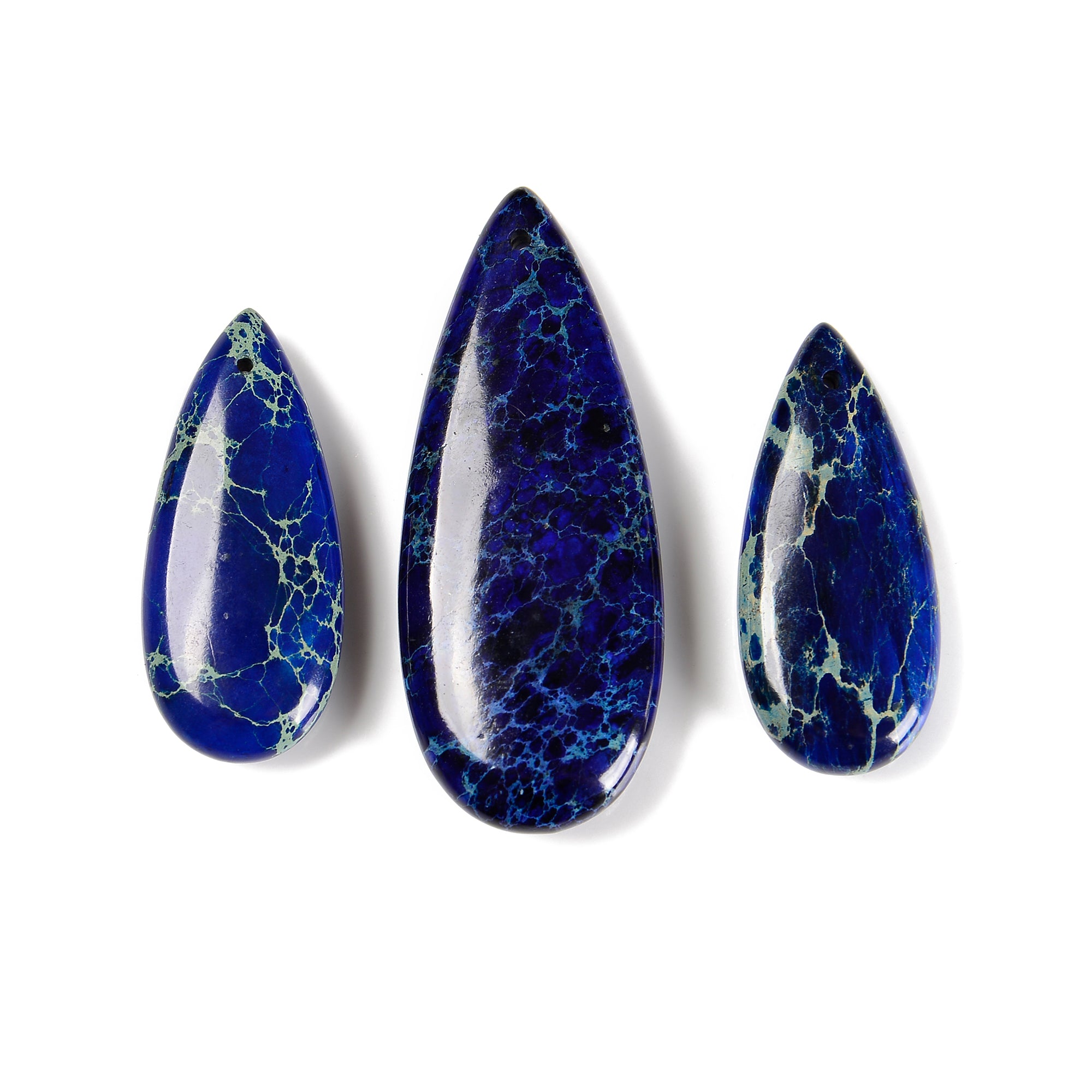 Dark Blue Sea Sediment Jasper Teardrop Pendant Earrings - 15x35mm (3 PCS Set) - Perfect for Boho Jewelry, Beach Wedding Accessories & Nature-Inspired Gifts