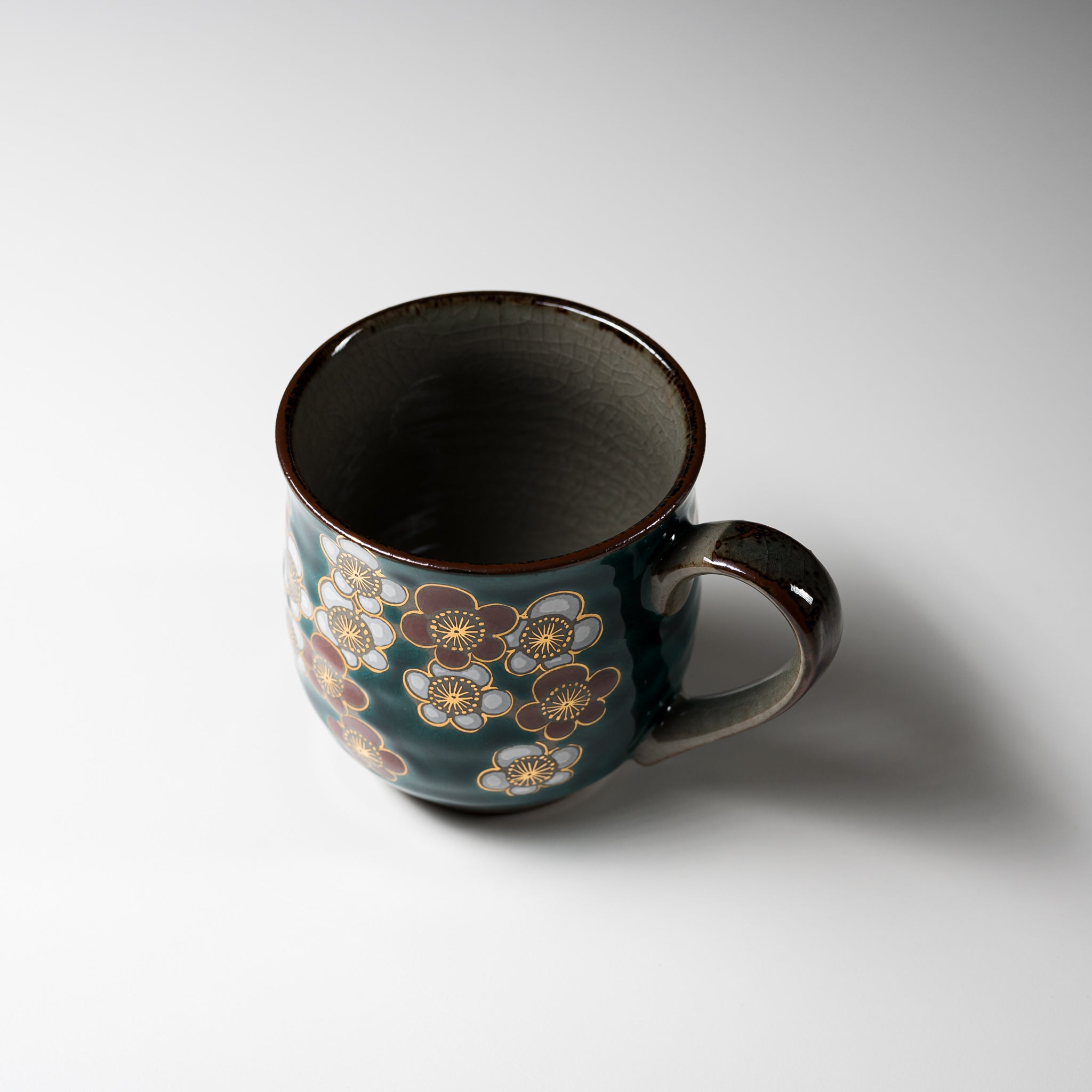Premium Kutani Ware Ceramic Mug - Emerald Plum Design | Japanese Traditional Hand-Painted Tea & Coffee Cup | Perfect for Home, Office & Gifts