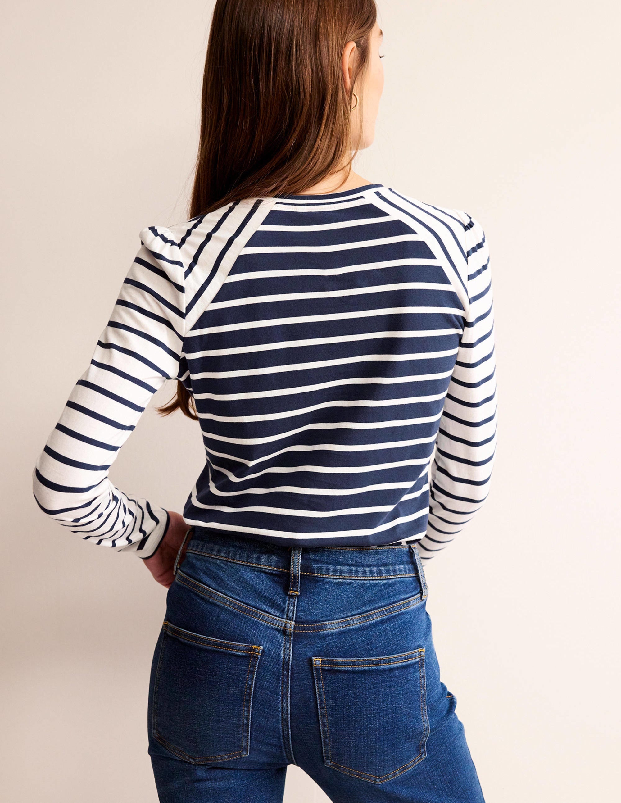 Arabella Striped T-Shirt for Women - French Navy & Ivory - Casual Summer Tee for Outfits, Beach, Travel & Everyday Wear