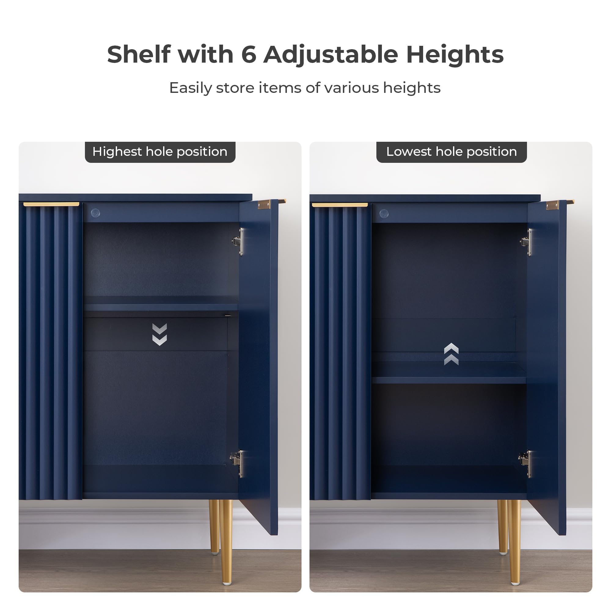 Modern Navy Blue Accent Cabinet with Doors & Adjustable Shelf - Buffet Table, Credenza, Coffee Bar for Kitchen, Living & Dining Room | Stylish Storage Solution for Home Decor & Entertaining