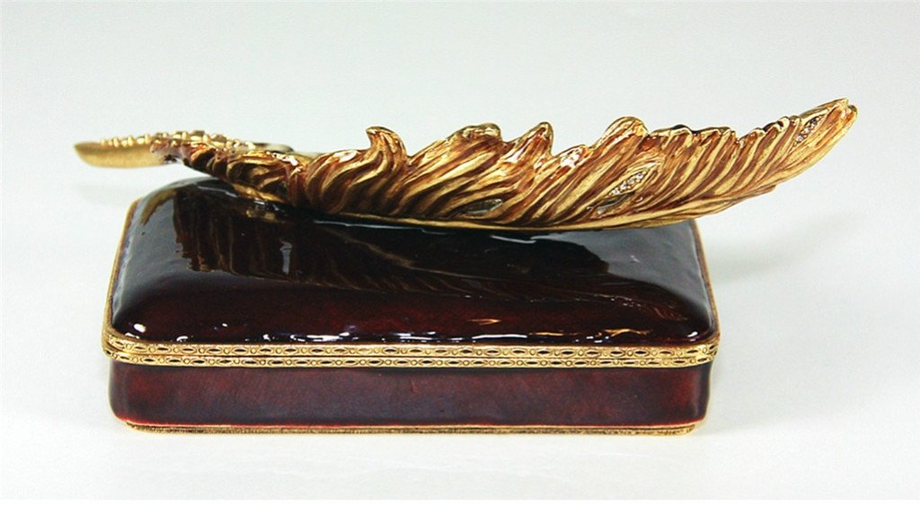Jay Strongwater Kyle Plume Trinket Box - Elegant Jewelry Storage & Gift Box for Rings, Earrings, Necklaces - Perfect for Home Decor, Wedding Favors & Luxury Gifting