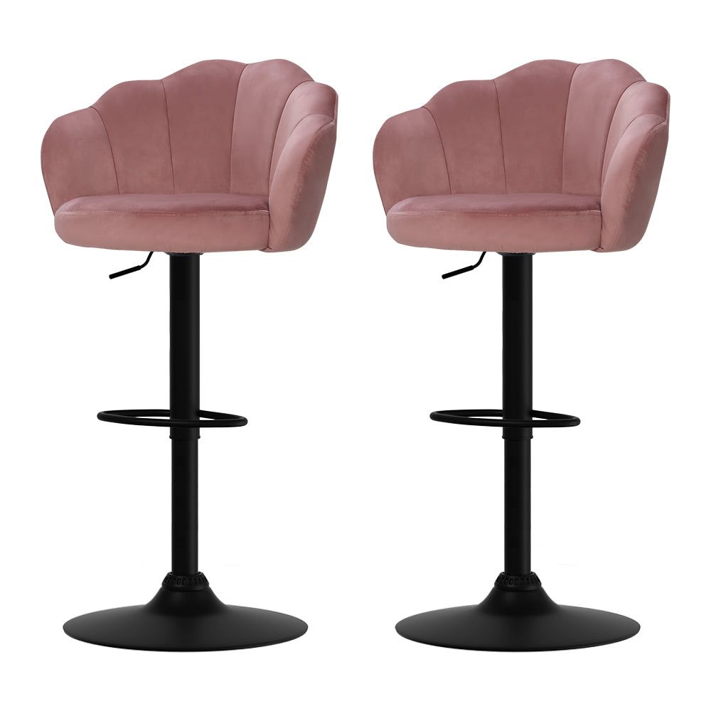 2-Pack Adjustable Height Velvet Pink Bar Stools with Gas Lift Mechanism - Perfect for Kitchen Islands, Breakfast Bars, and Home Decor