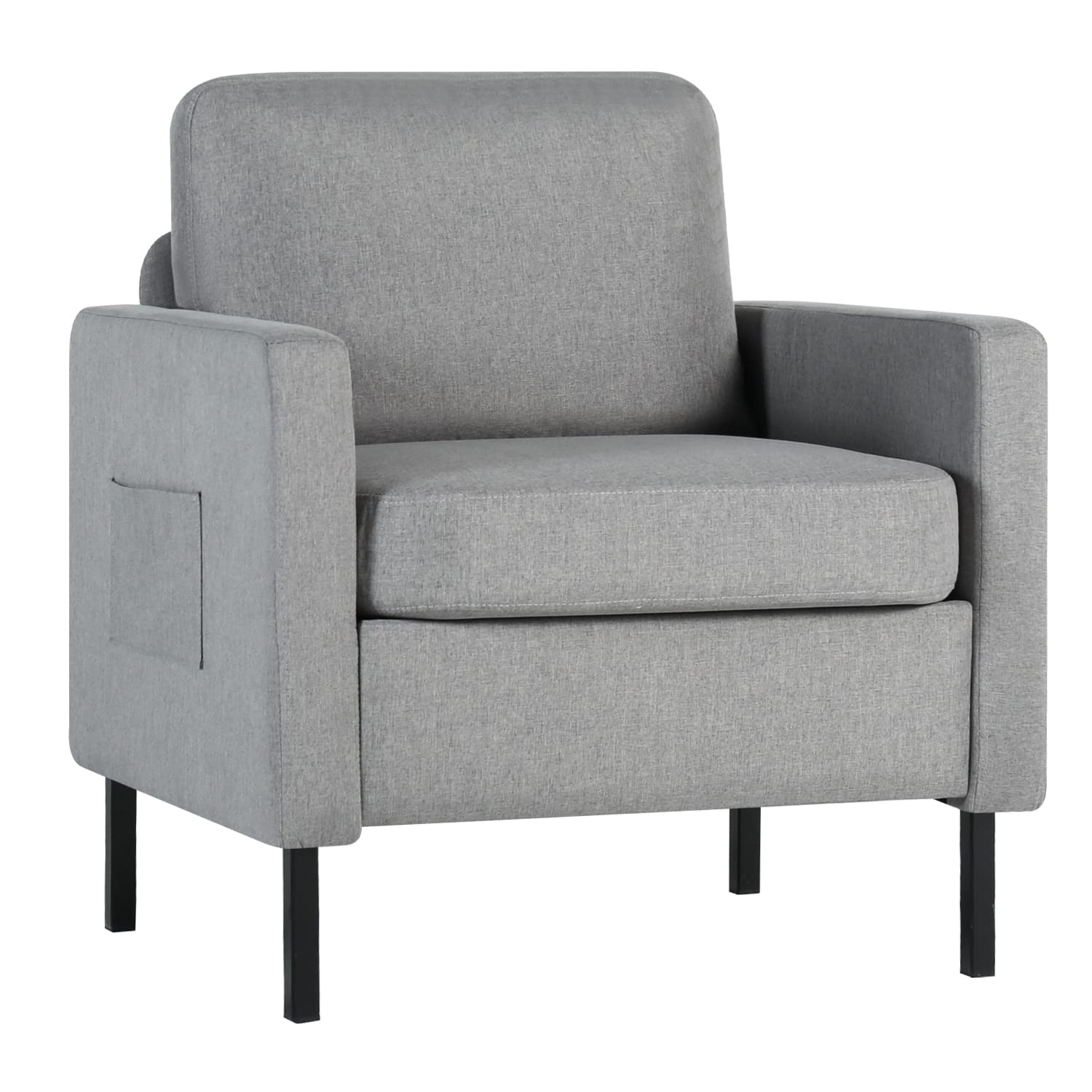 AILEEKISS Modern Accent Chair with Arms - Linen Fabric Armchair for Living Room, Office & Bedroom - Compact Reading Chair for Small Spaces in Light Grey - Perfect for Home Decor, Workspaces & Cozy Reading Nooks