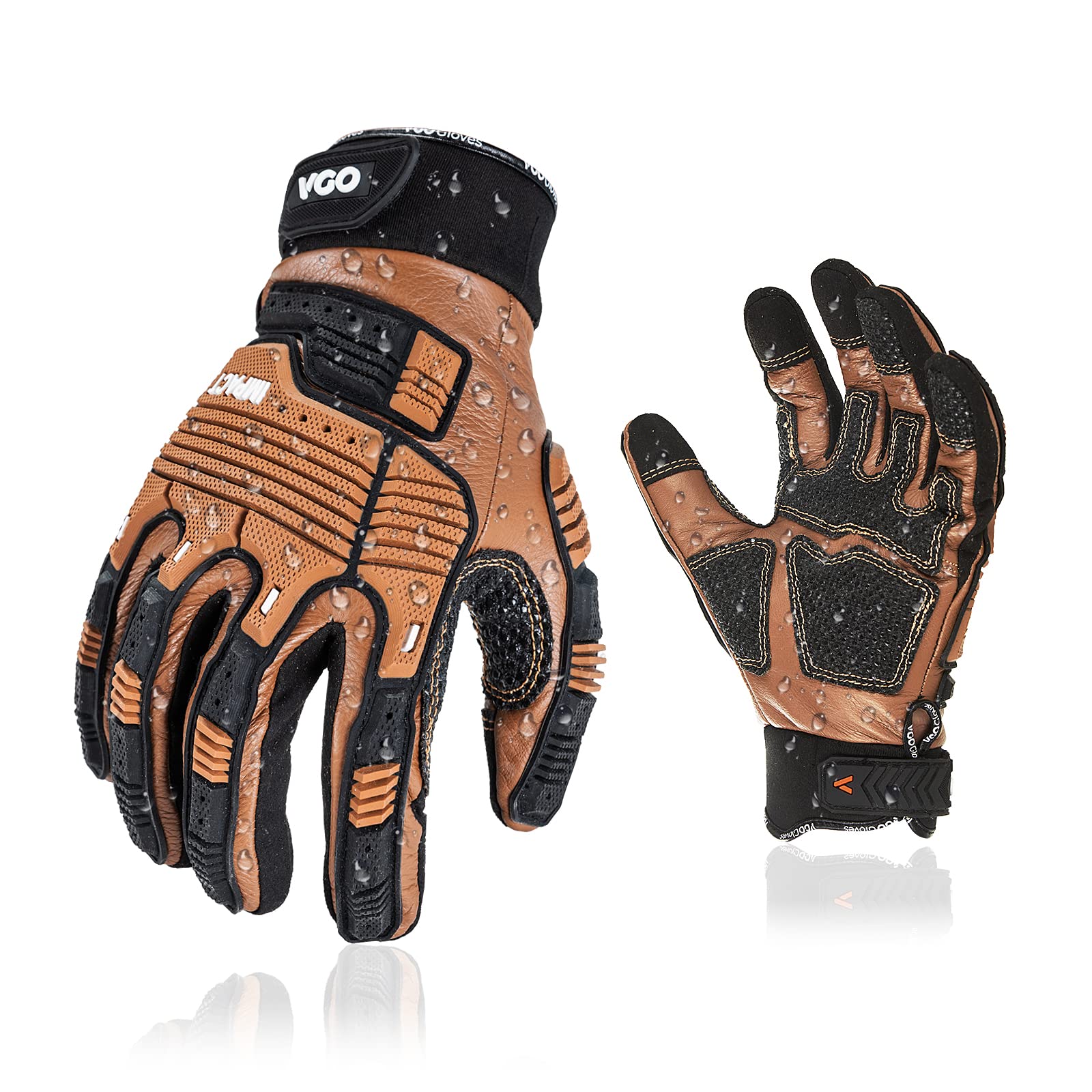 Vgo Heavy Duty Leather Work Gloves for Mechanics - Waterproof, Impact & Vibration Resistant Safety Gloves (CA7722WR) - Ideal for Automotive Repair, Construction & Outdoor Work