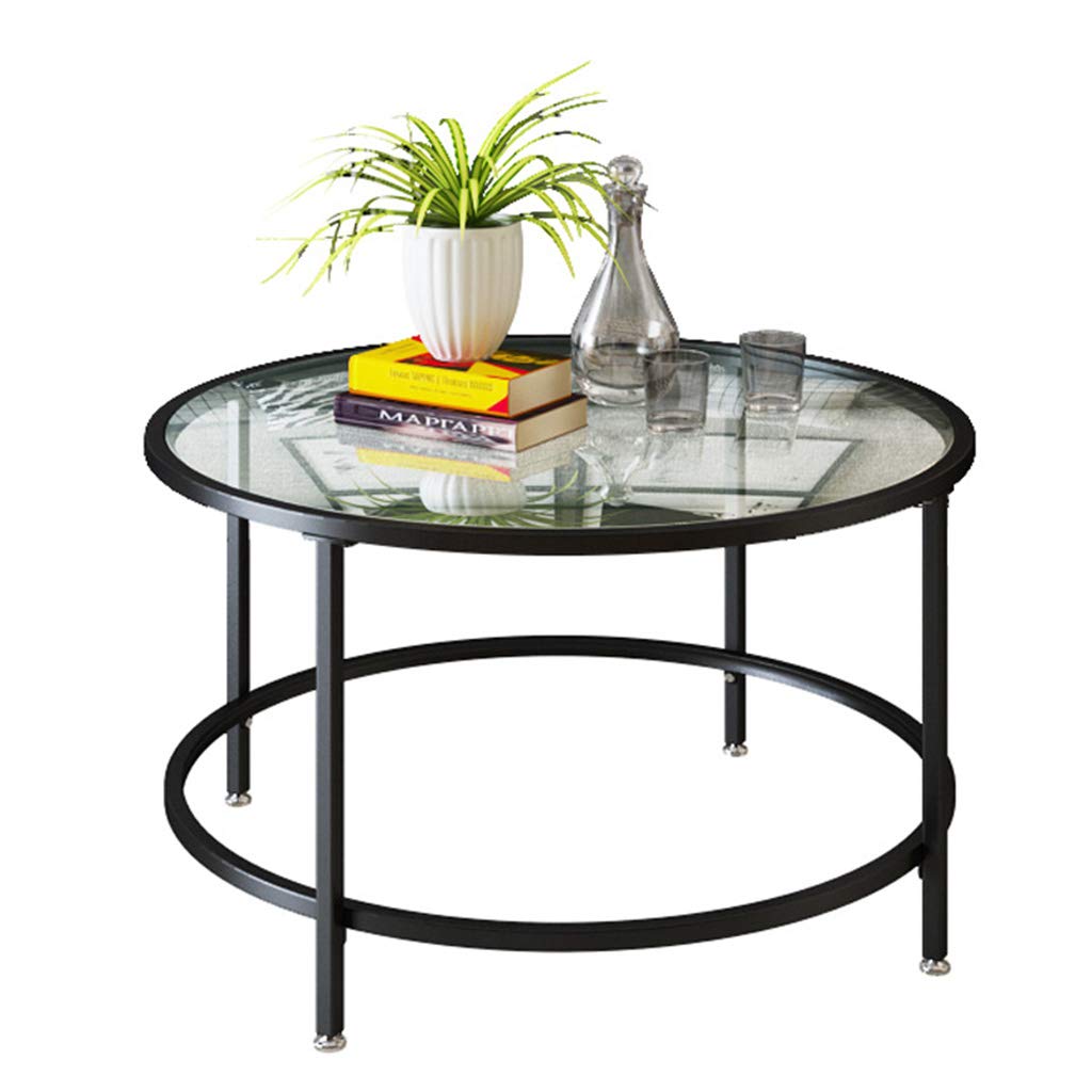 Modern Round Glass Coffee Table with Wrought Iron Frame - Living Room Center Table, Sofa Side Table - Easy Assembly (31.5
