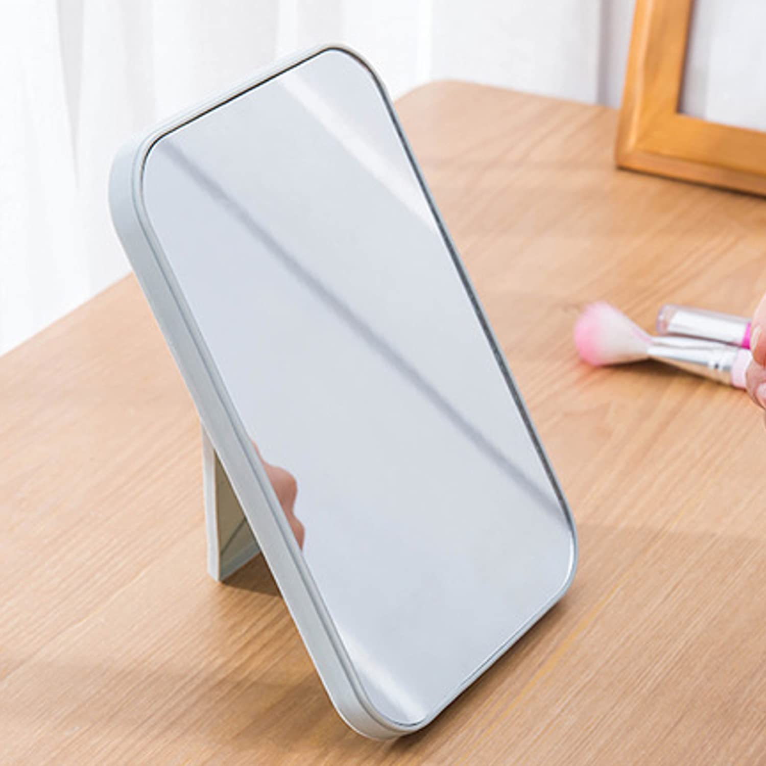 Pepplo Foldable Desktop Makeup Mirror - Portable Square Vanity Mirror with LED Lights for Women | Perfect for Home, Travel & Dorm Room (Blue)