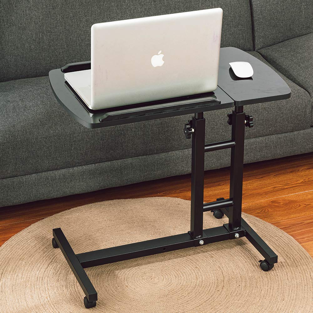 Adjustable Laptop Desk with Wheels - Portable Overbed Table, Tiltable Laptop Stand & Bedside Workstation - Perfect for Home Office, Hospital Bed, Dorm Room & Small Spaces (Black)