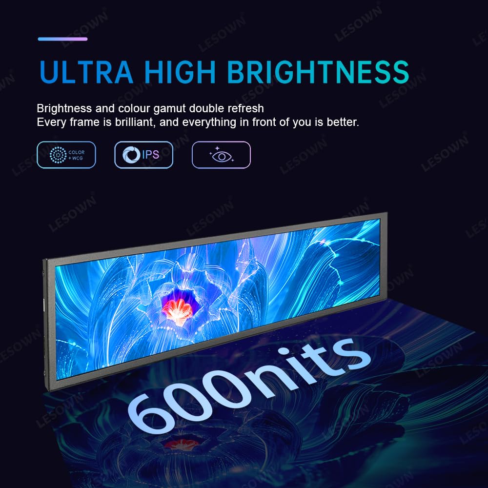 8.8 Inch Mini Ultra Wide Monitor - 1920x480 PC Case Temperature Display with AIDA64 Support | Stretched Bar Screen for CPU, RPi & PC Sensor Monitoring | Perfect for Gaming Rigs, Workstations & DIY PC Builds