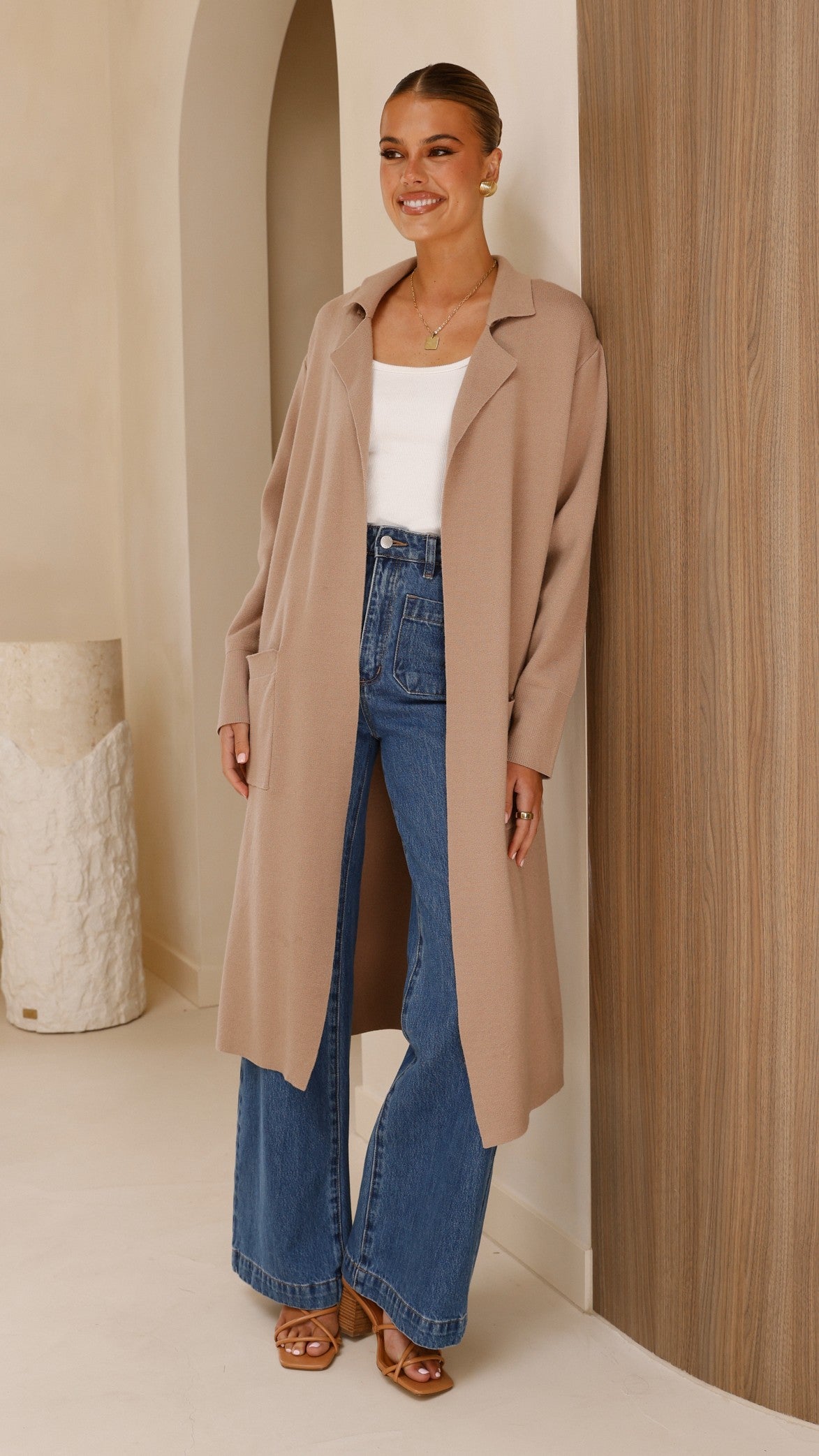Kira Coatigan Women's Knitted Cardigan Sweater - Soft Stone Color, Cozy Long Open Front Wrap for Fall & Winter | Perfect for Office, Casual Outings & Lounge Wear