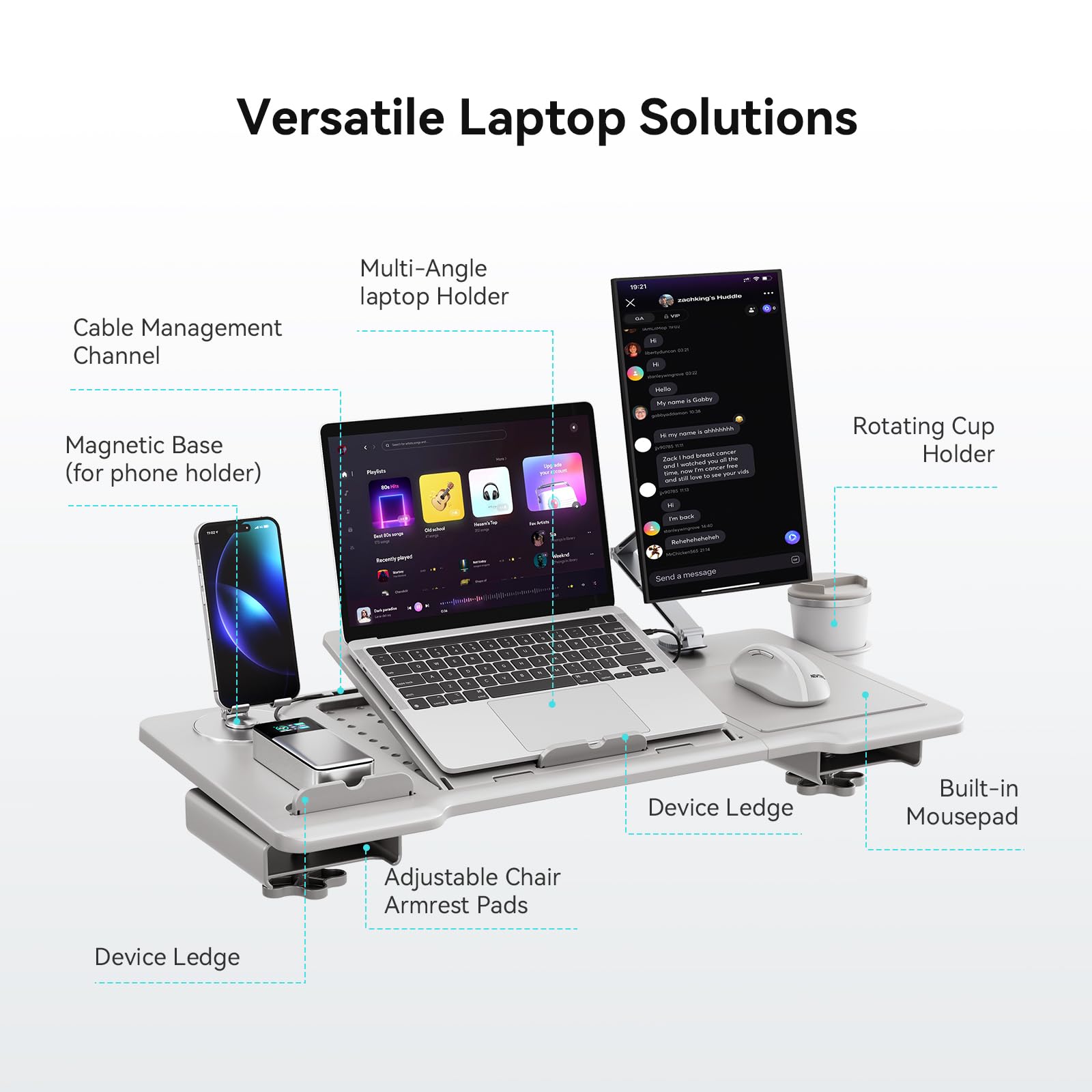 Adjustable Portable Laptop Desk for Office Chair with Wrist Rest & Mouse Pad - Ergonomic Home Office Workstation for Working, Writing & Gaming - Perfect for Small Spaces, Bed, Couch or Dorm Room