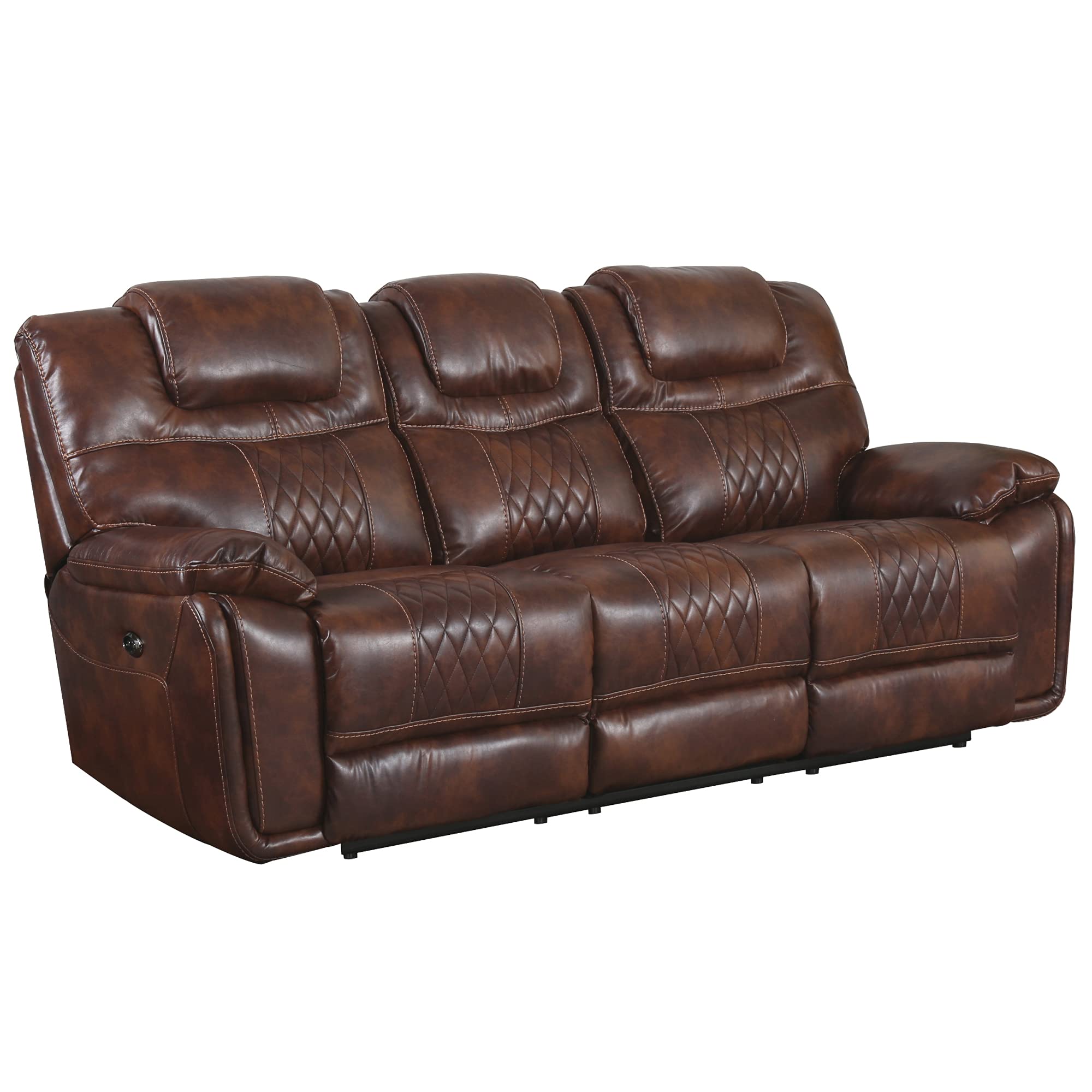Sunset Trading Diamond Power Sofa - Double Recliner in Rich Brown Leather | Perfect for Living Room, Home Theater & Family Movie Nights