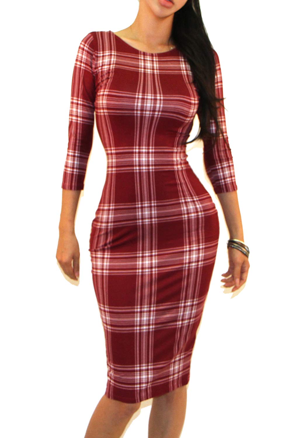 Women's USA Classic Slim Fit Bodycon Pencil Midi Dress - Elegant Office Wear & Cocktail Party Outfit for Women