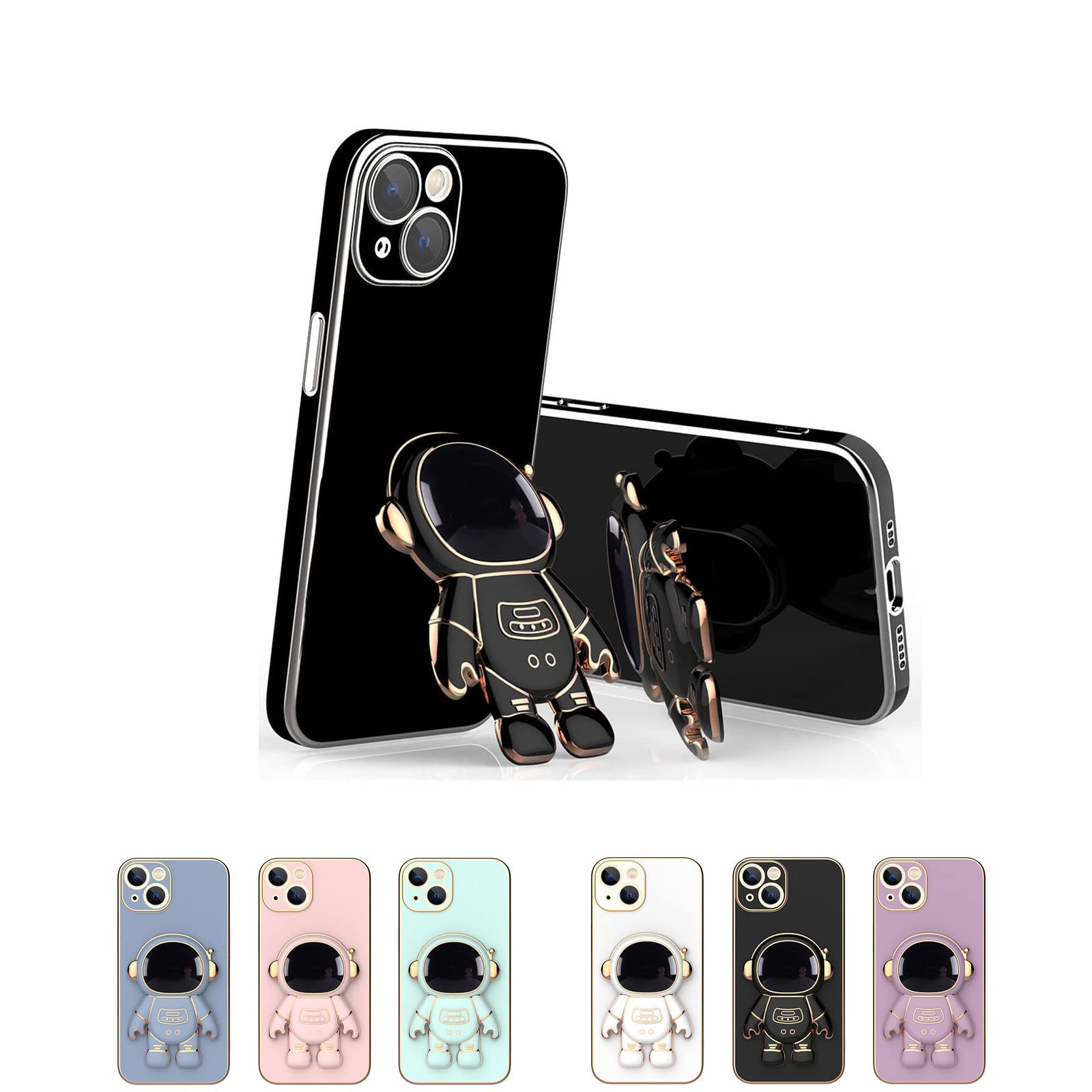 6D Plating Astronaut Phone Case with Stand & Lens Protector for iPhone 13 Pro Max - Shockproof Protective Cover for Daily Use, Travel & Outdoor Activities (Black)