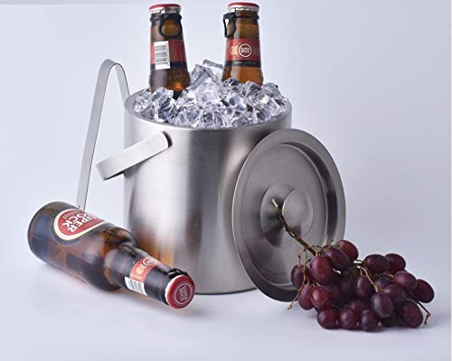 Premium 1300ML Stainless Steel Double Wall Ice Bucket with Tongs & Lid - Silver Drink Cooler for Cocktails, Wine Chilling & Outdoor Parties - Insulated Ice Container for Beverages, Bar & Home Use