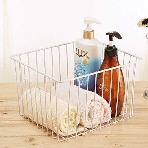 Slideep 11'' Farmhouse Freezer Organizer Baskets - Set of 6 White Metal Wire Storage Bins with Built-in Handles for Refrigerator, Kitchen, Pantry & Bathroom Organization | Perfect for Food Storage, Cabinet Organization & Home Decluttering