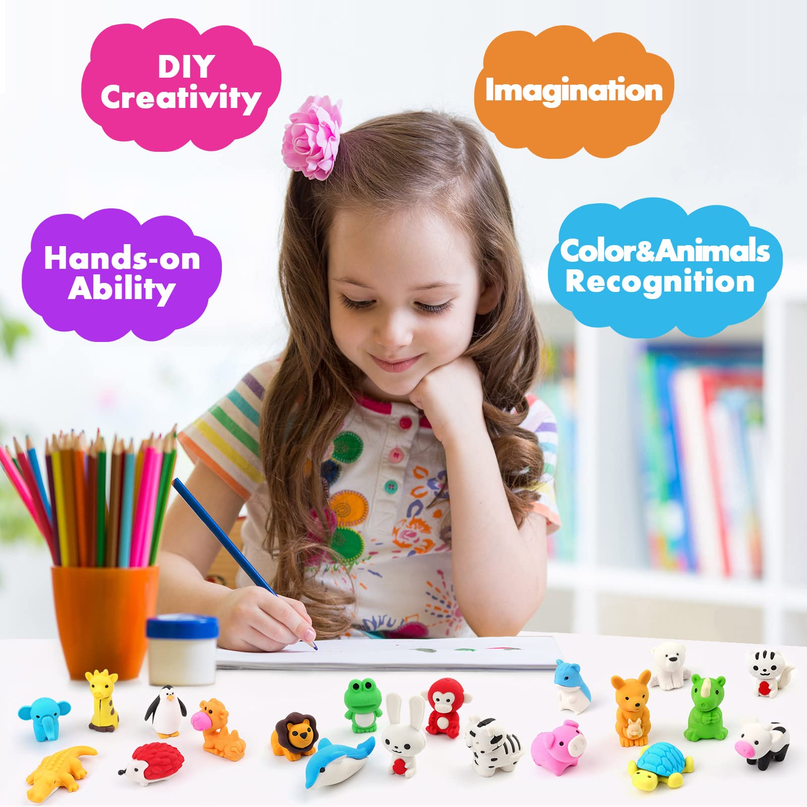 24 Pcs Cute Animal Puzzle Erasers for Kids - Bulk Classroom Supplies, Fun Pencil Toppers & Student Rewards - Perfect for School, Art Projects & Party Favors
