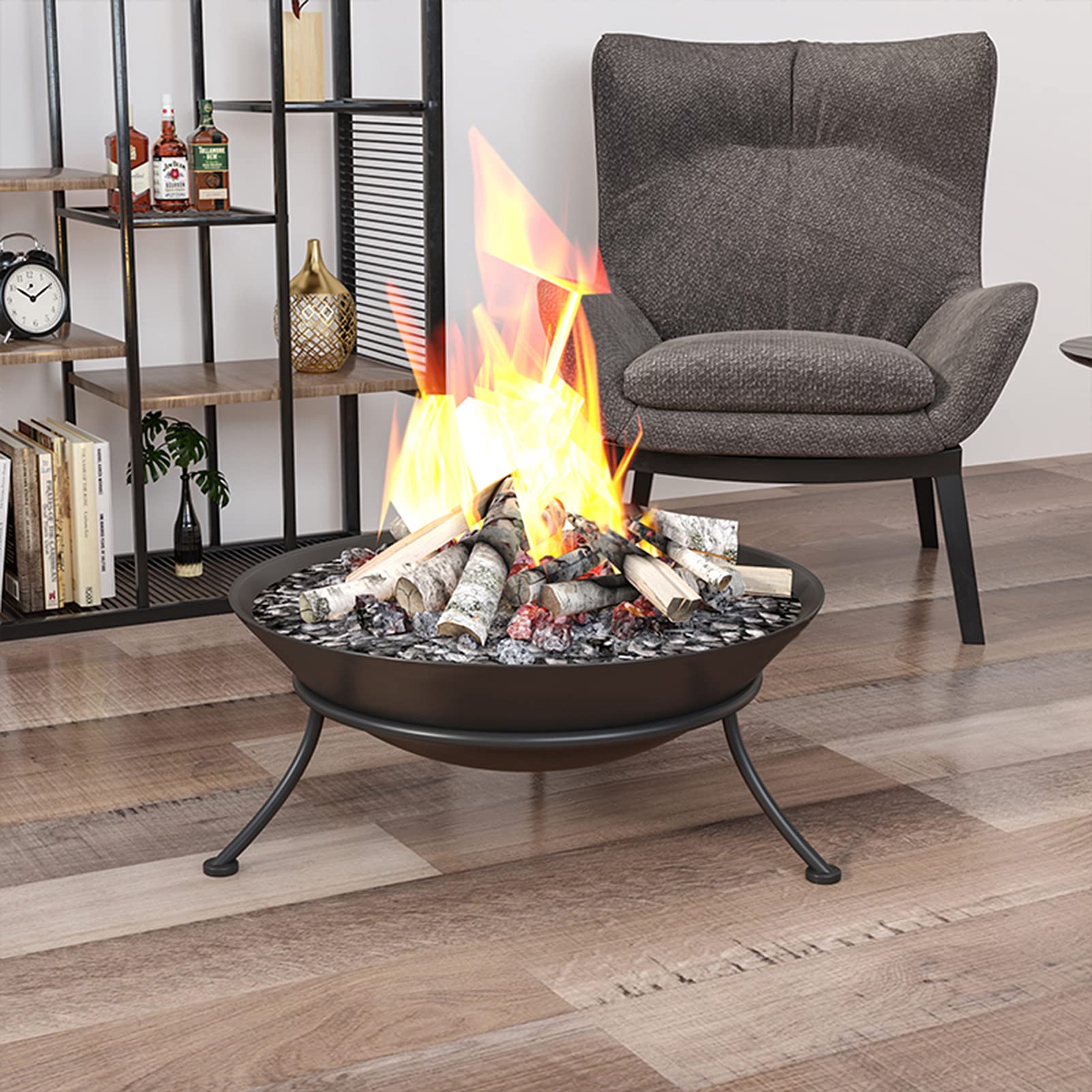 YSRHFG Cast Iron Outdoor Fire Pit Bowl - Portable Wood Burning Firepit with Sturdy Stand for Patio, Backyard & Camping - Perfect for Bonfires, Roasting Marshmallows & Outdoor Gatherings (Gray)