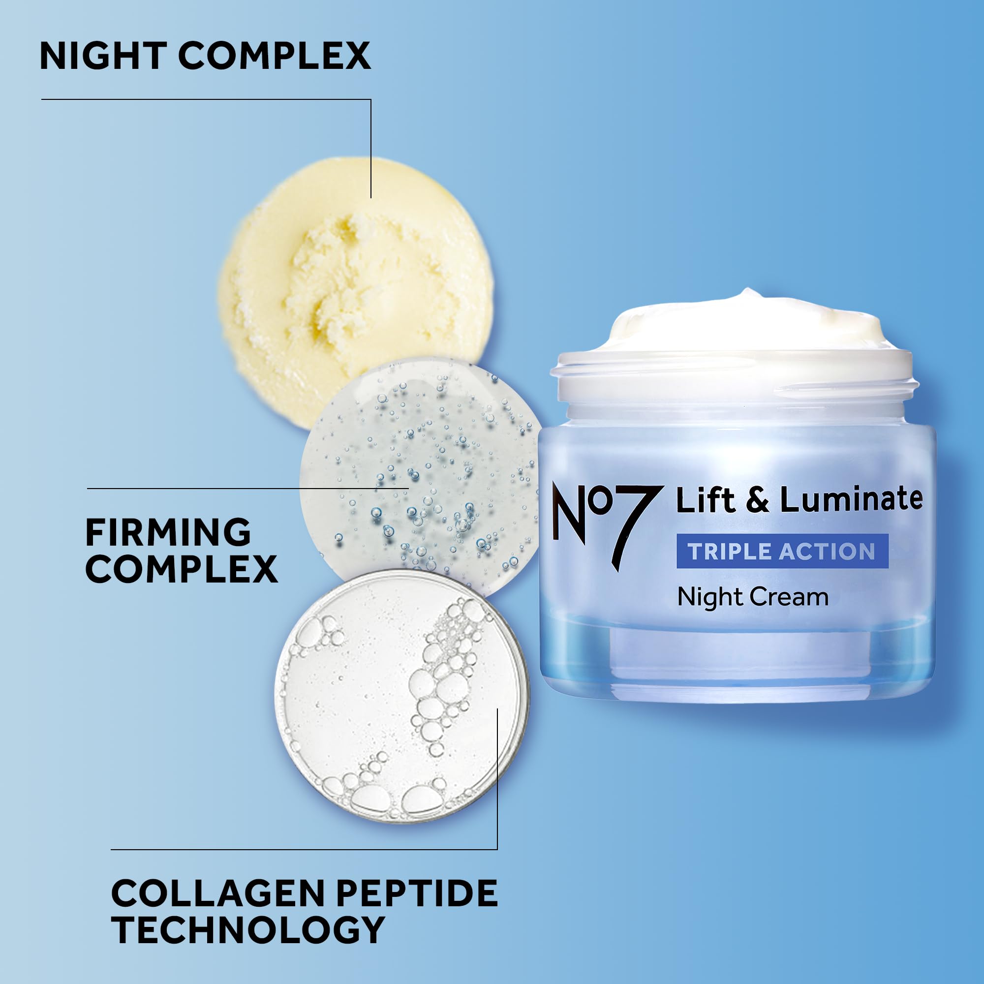 No7 Lift & Luminate Triple Action Night Cream - Fragrance-Free Anti-Wrinkle Collagen Peptide Moisturizer with Hyaluronic Acid, Hibiscus & Vitamin C for Brightening Skin (50ml) | Perfect for Nighttime Skincare Routine & Reducing Fine Lines