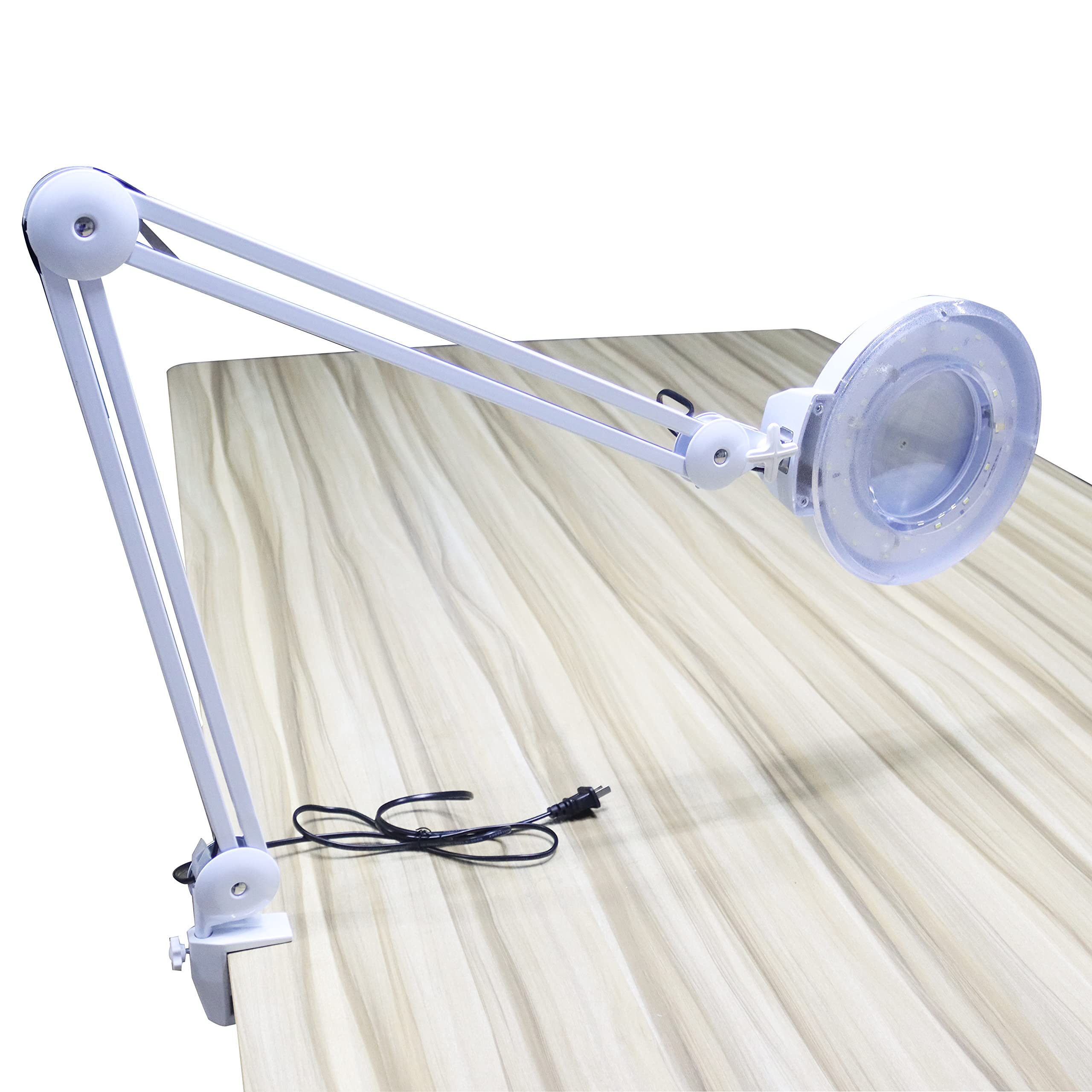 INTBUYING 110V LED Magnifying Lamp with 8X White Glass Lens - Adjustable Desk Clamp Light for Reading, Crafts, Jewelry Making & Precision Work