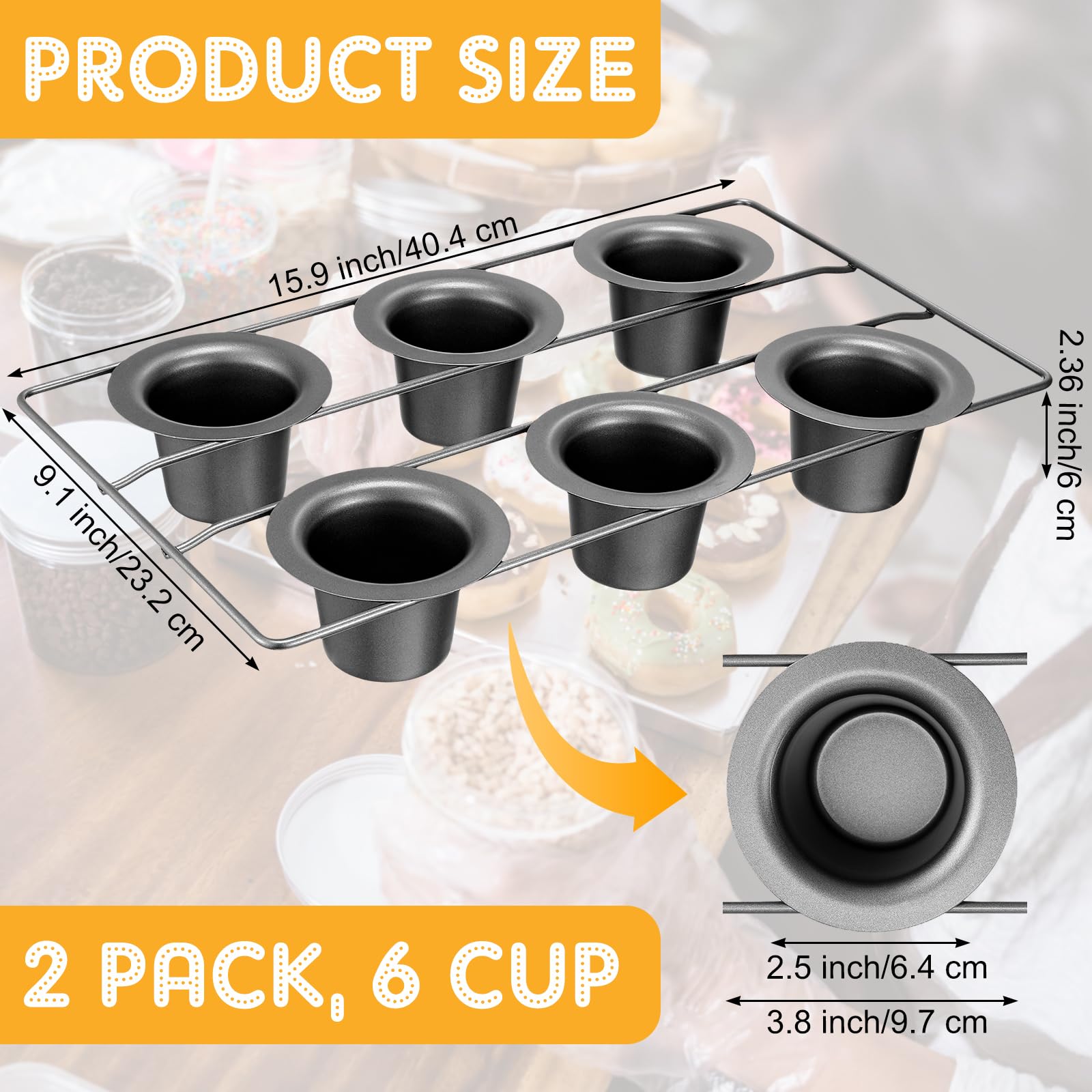 Shellwei 2-Piece Nonstick Popover Pan Set - 12 Cup Muffin Pan for Baking Cupcakes, Quiches, Frittatas & Puddings | Heavy Duty Bakeware for Oven | Perfect for Holiday Baking, Breakfast Pastries & Party Desserts (Gray)