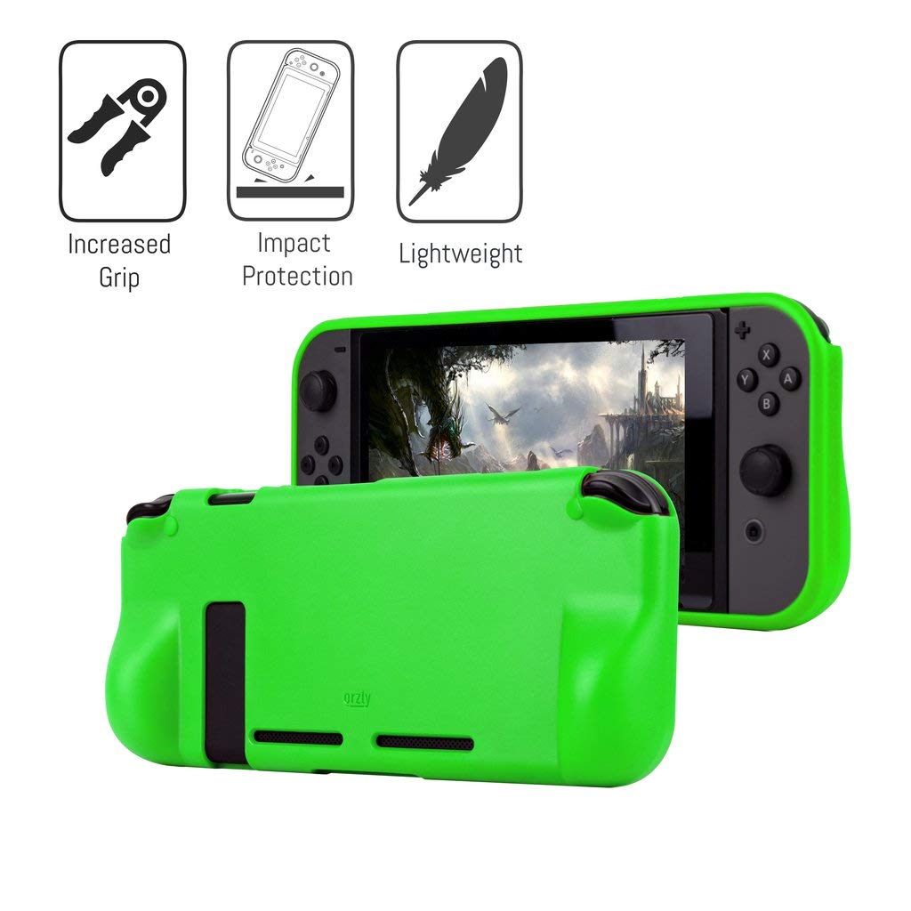 Orzly Nintendo Switch Accessories Bundle - Carry Case, Tempered Glass Screen Protector, USB Charging Cable, Game Case, Comfort Grip & Headphones (Green) | Perfect for Travel, Gaming On-The-Go & Switch Protection