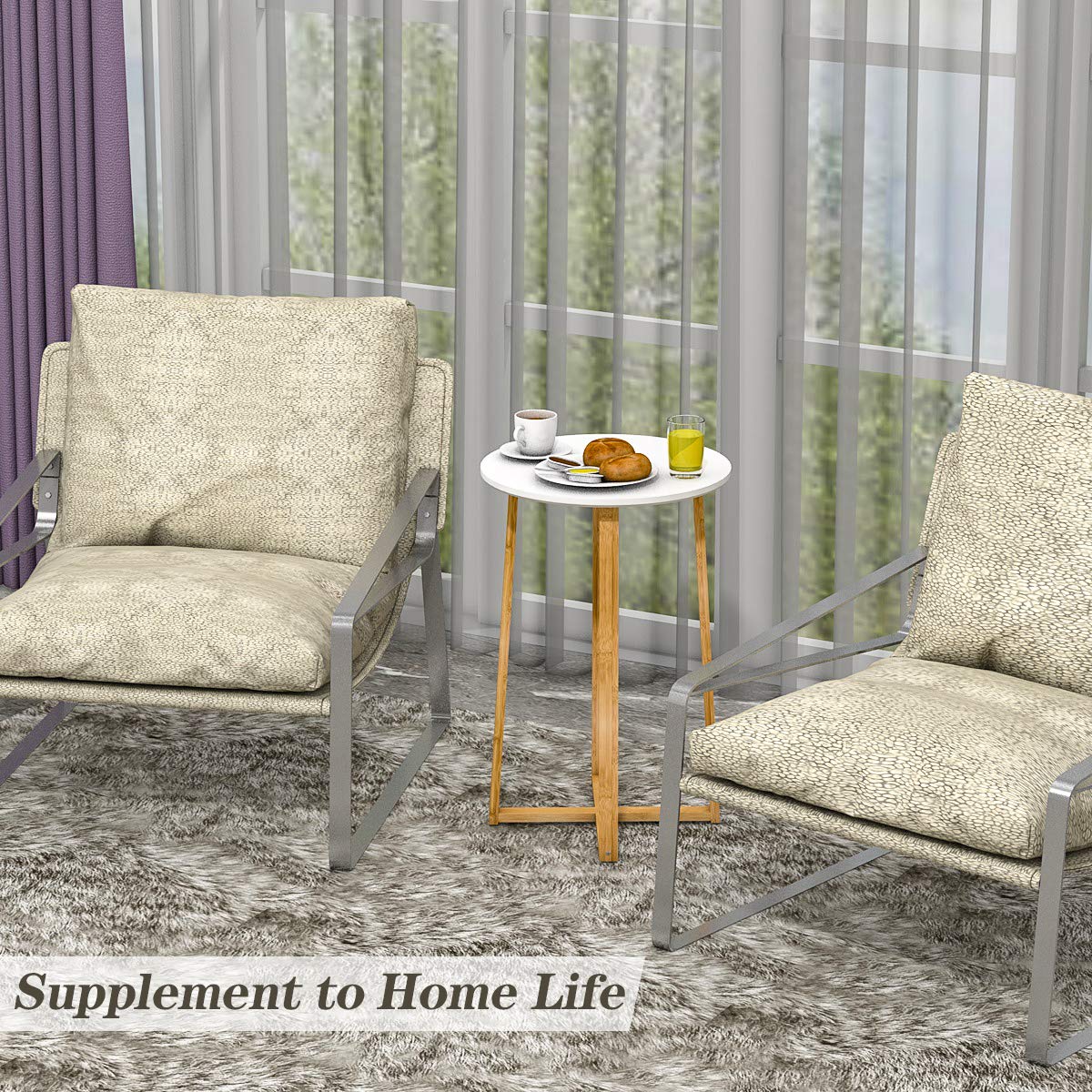 Modern Round Side Table - 15.6x23.5 Inch Bamboo End Table for Living Room, Bedroom | Sturdy Coffee Table for Sofa, Couch & Nightstand Use | Perfect for Small Spaces, Reading Nook & Home Decor