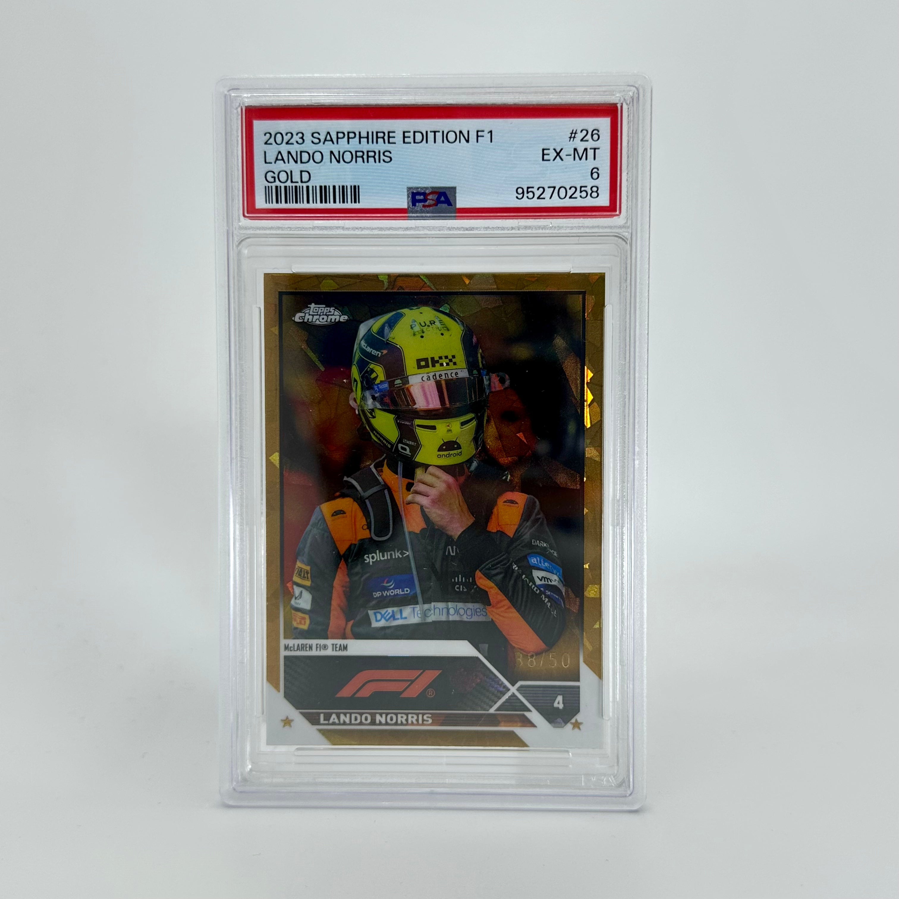 2023 Topps Chrome Sapphire Lando Norris #26 PSA 6 Gold Parallel 38/50 - Rare F1 Racing Card for Collectors & Investors