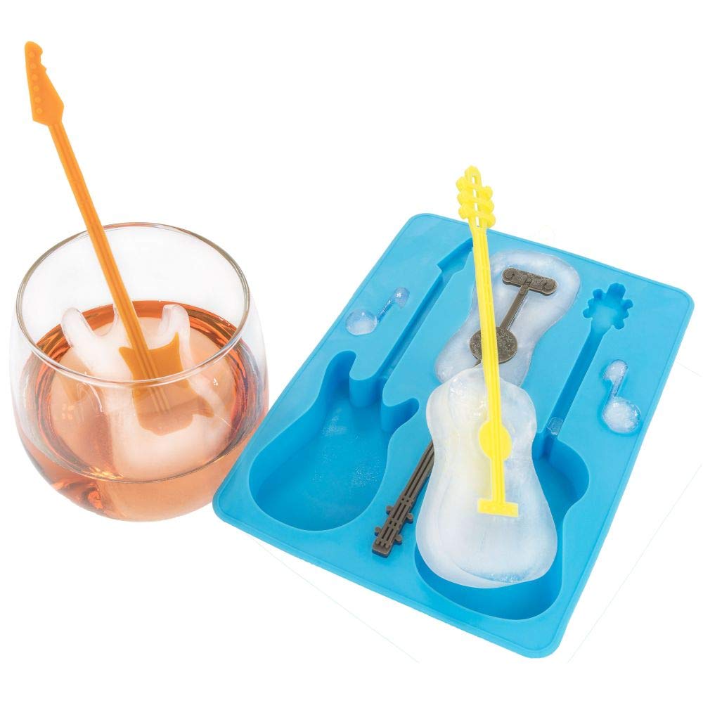 Fairly Odd Novelties Guitar-Shaped Ice Cube Tray with Stirrers - 2 Pack Blue Silicone Mold for Cocktails & Drinks - Perfect Music Lover Gift for Parties & Home Bars