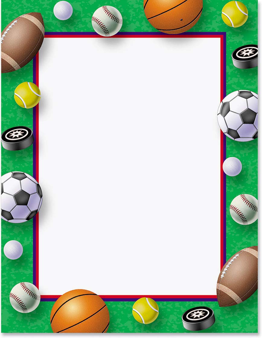 Premium Sports-Themed Stationery Set - 100 Sheets 8.5x11 Letterhead, Border Papers & Cards for Invitations | Elegant Decorative Printer Paper for Sports Events, Fan Mail & School Projects