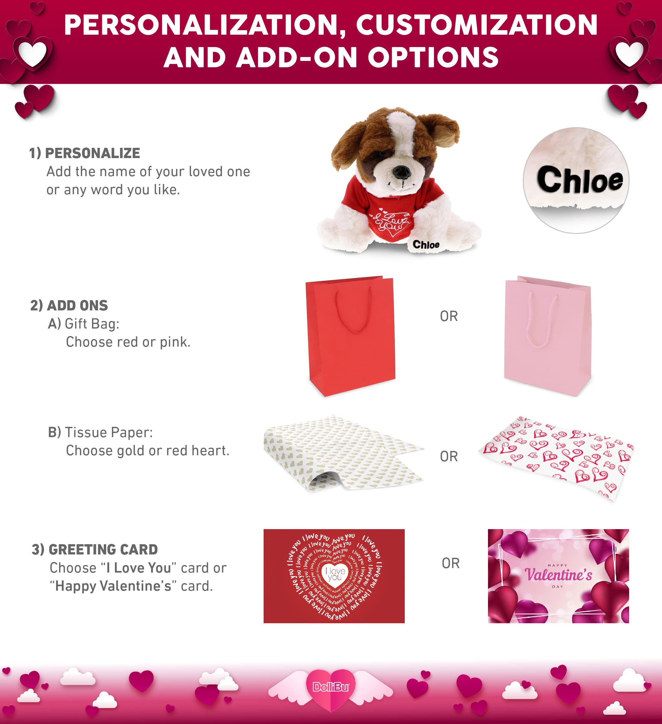 DolliBu I Love You Valentine Plush St. Bernard Dog - Personalized Cute Stuffed Animal with Red Shirt | Perfect Gift for Valentine's Day, Birthday & Anniversary | 7.5 Inch Soft Toy for Couples, Kids & Pet Lovers | Great for Bedroom Decor, Gift Giving & Special Occasions