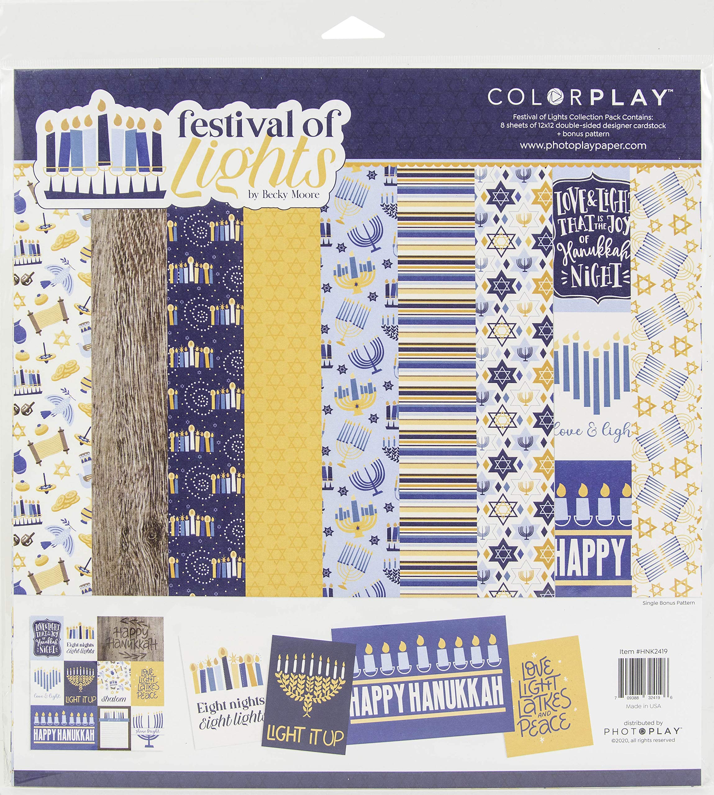 Festival of Lights Scrapbook Paper Pack - 12x12 Inch Premium Cardstock for DIY Crafts, Scrapbooking & Photo Albums | Perfect for Hanukkah, Christmas & Holiday Decorations
