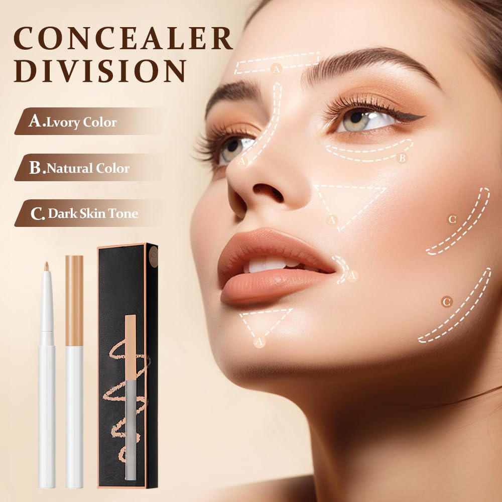 2025 Waterproof Full Coverage Multifunctional Concealer Stick - Under Eye, Eyebrow & Lip Line Concealer Pencil (Natural, One Size) | Perfect for Daily Makeup, Touch-Ups & On-the-Go Beauty
