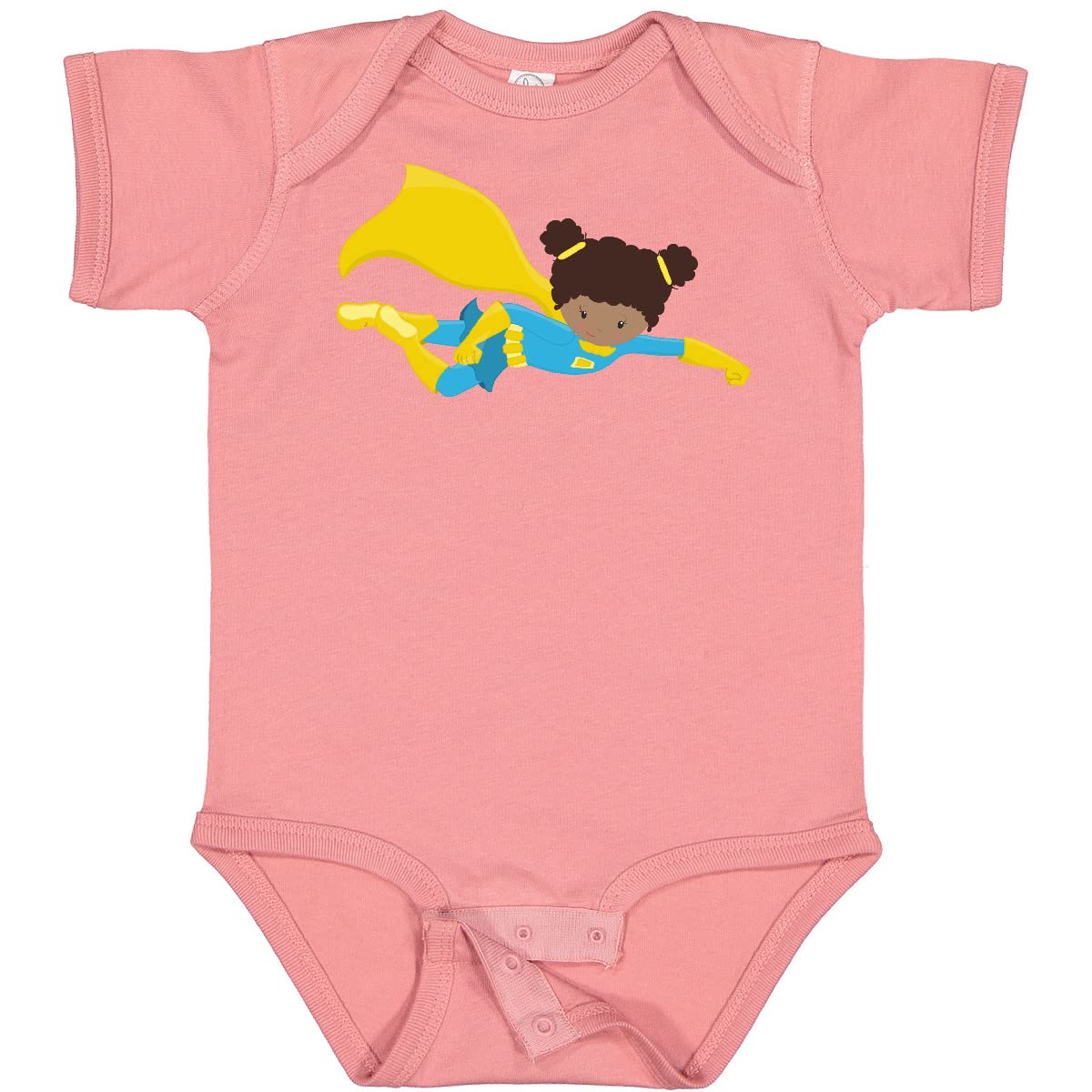 Inktastic African American Superhero Girl with Yellow Cape Baby Bodysuit - Cute Infant Outfit for Playdates, Costume Parties & Everyday Wear