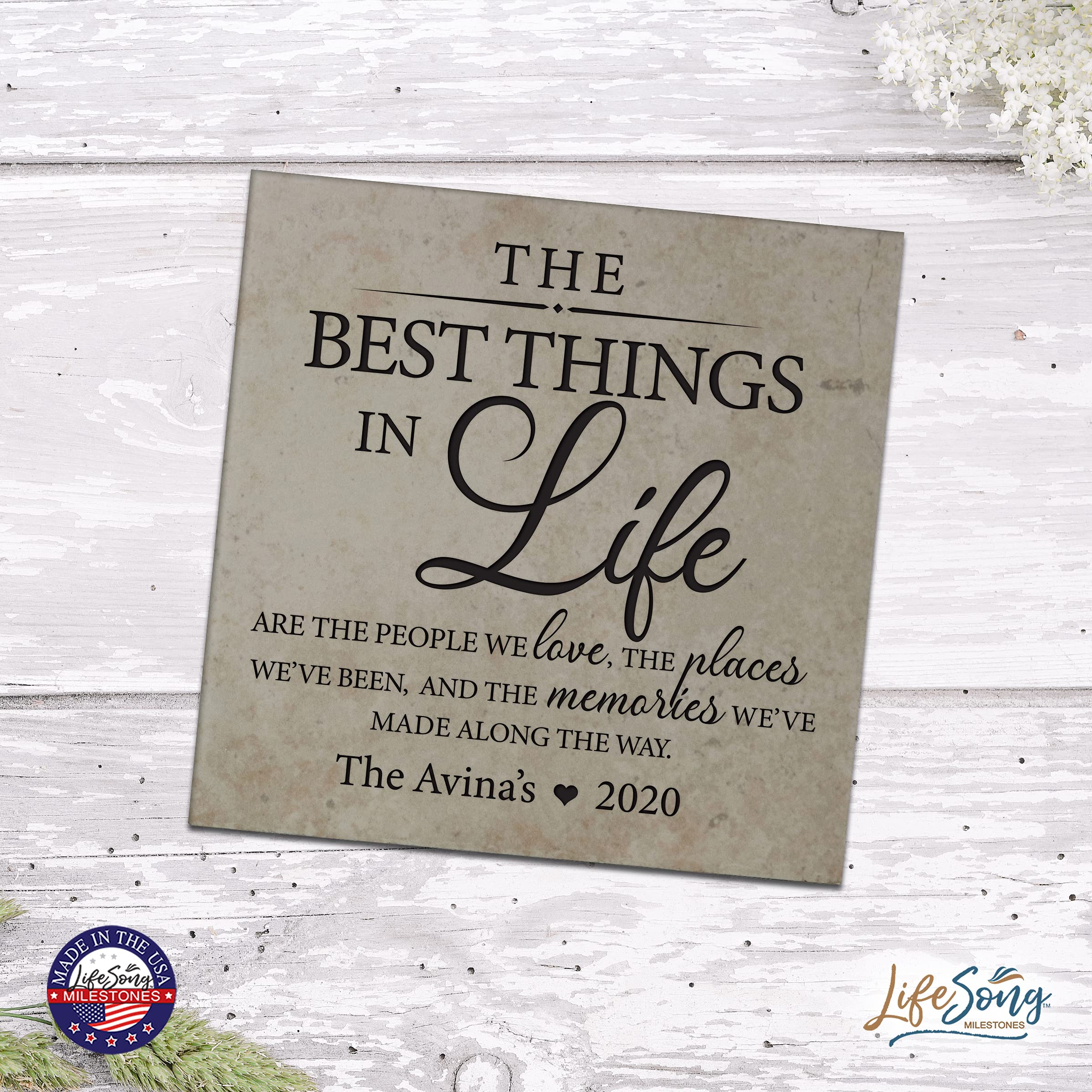 LifeSong Milestones Personalized Ceramic Trivets - 5.75x5.75 Inch Heat Resistant Kitchen Decor for Table Protection | Perfect for Dining, Living Room & Home Office | Family Keepsake Gift Idea (The Best Things)