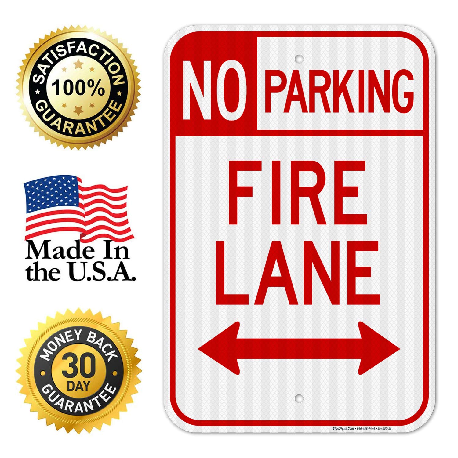 Fire Lane No Parking Both Sides Sign - 12x18 Inches, 3M EGP Reflective Aluminum, Fade Resistant, Easy Mounting - Indoor/Outdoor Use for Parking Lots, Driveways & Fire Zones - Made in USA