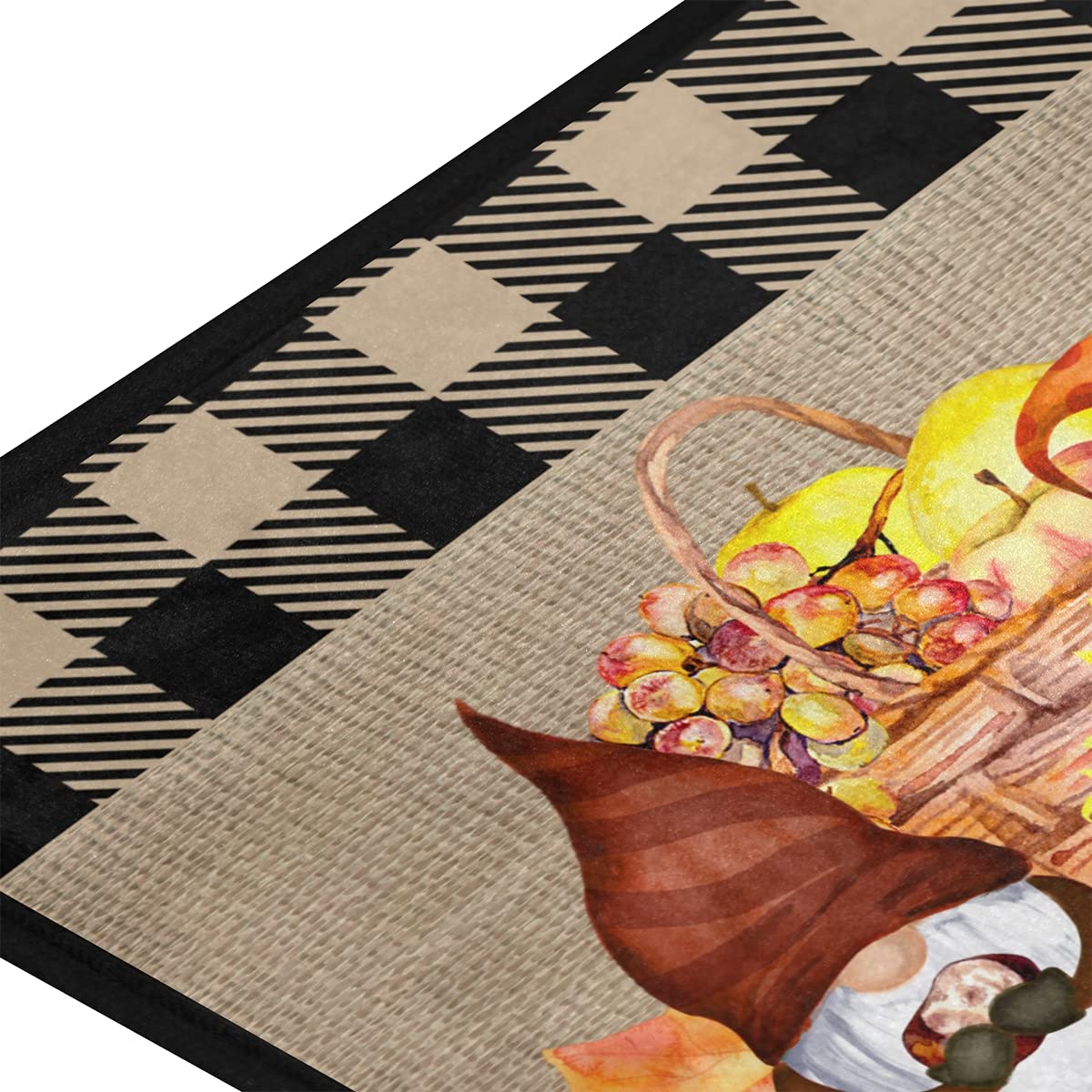 DOMIKING Custom Fall Kitchen Rugs - Non-Slip Thanksgiving Pumpkin Decor, Buffalo Plaid Foam Rug for Farmhouse & Standing Mat (39x20 Inch) - Perfect for Kitchen Floor, Entryway & Cozy Home Decor