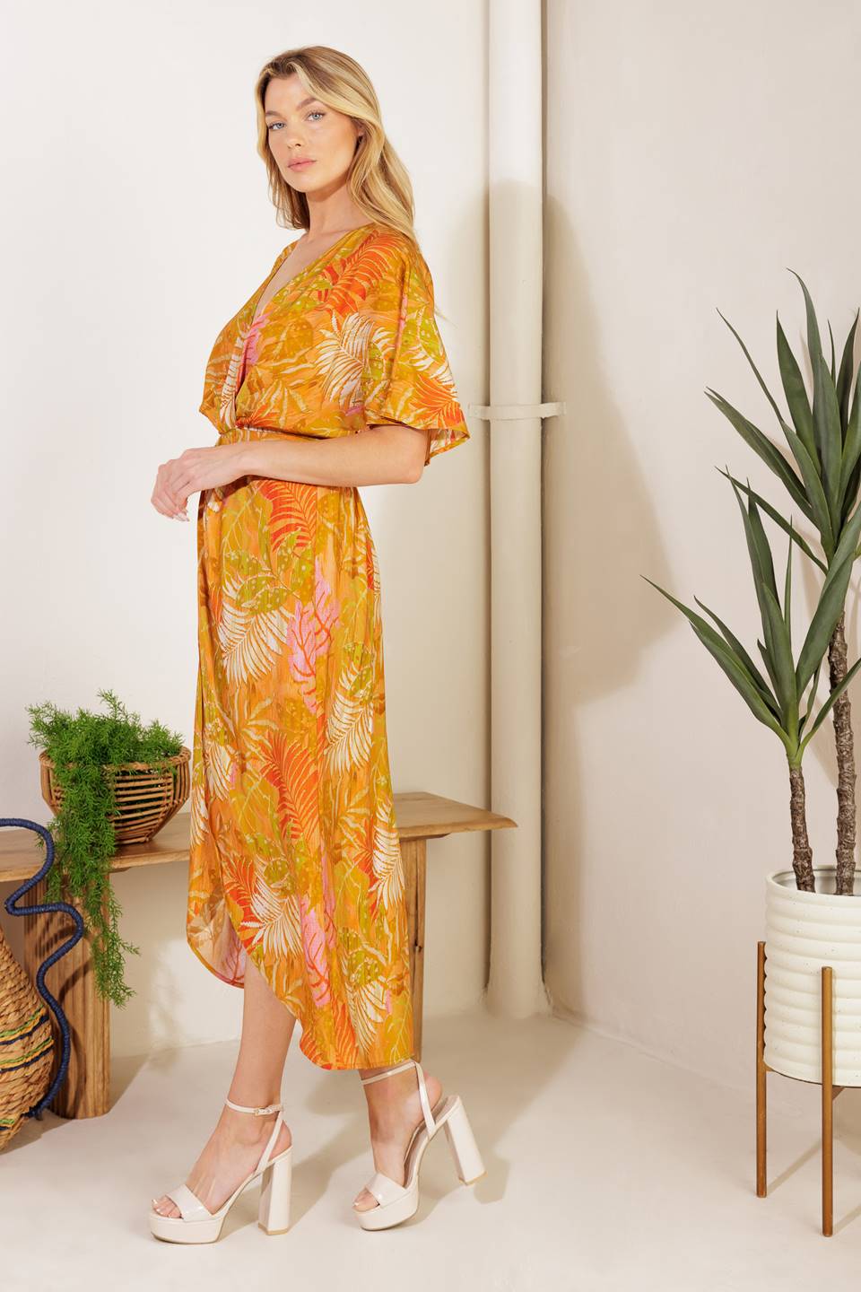 OAHU CAFTAN MIDI DRESS - Flowy Mustard Yellow Beach Cover Up Dress for Women | Perfect for Vacation, Poolside, and Summer Outfits