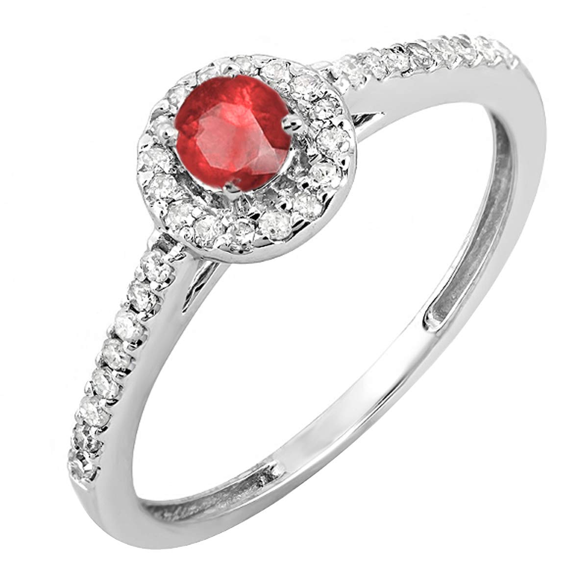 18K White Gold Round Cut White Diamond & Ruby Halo Engagement Ring for Women – Dazzlingrock Collection – Perfect for Bridal, Wedding, and Anniversary Gifts