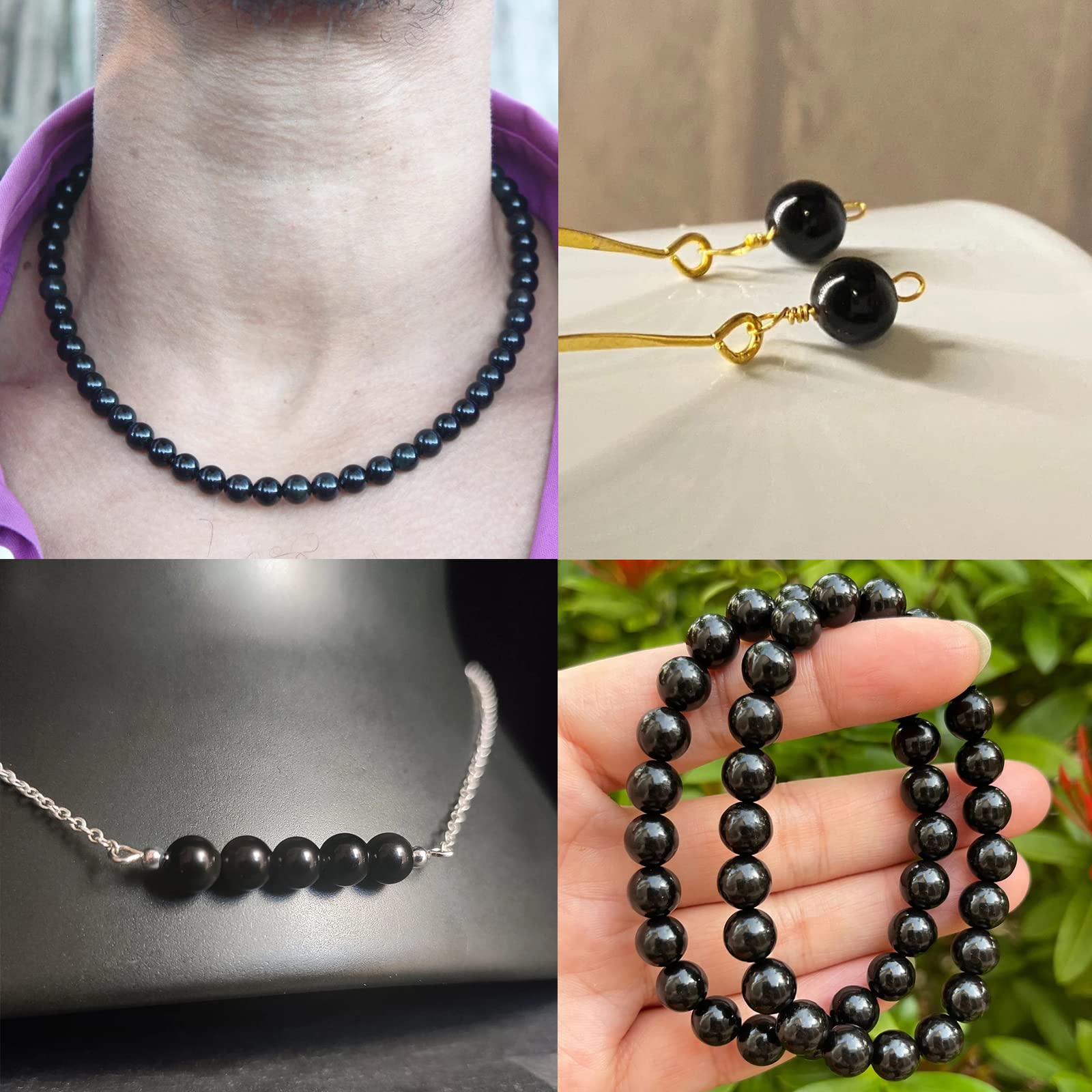 60pcs 6mm Natural Black Obsidian Gemstone Beads - Round Loose Beads for DIY Jewelry Making, Bracelets, Necklaces with Crystal Stretch Cord - Healing Crystal for Meditation & Spiritual Protection