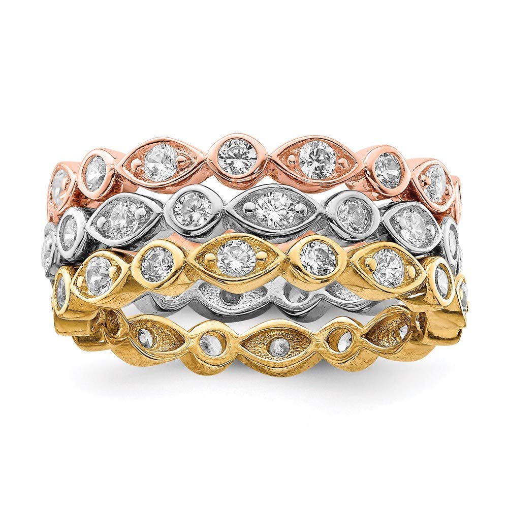925 Sterling Silver Vermeil Cubic Zirconia Ring Set for Women - Elegant Trio Stackable Rings, Durable Hypoallergenic Fine Jewelry - Perfect Gift for Her, Anniversary, Birthday & Special Occasions