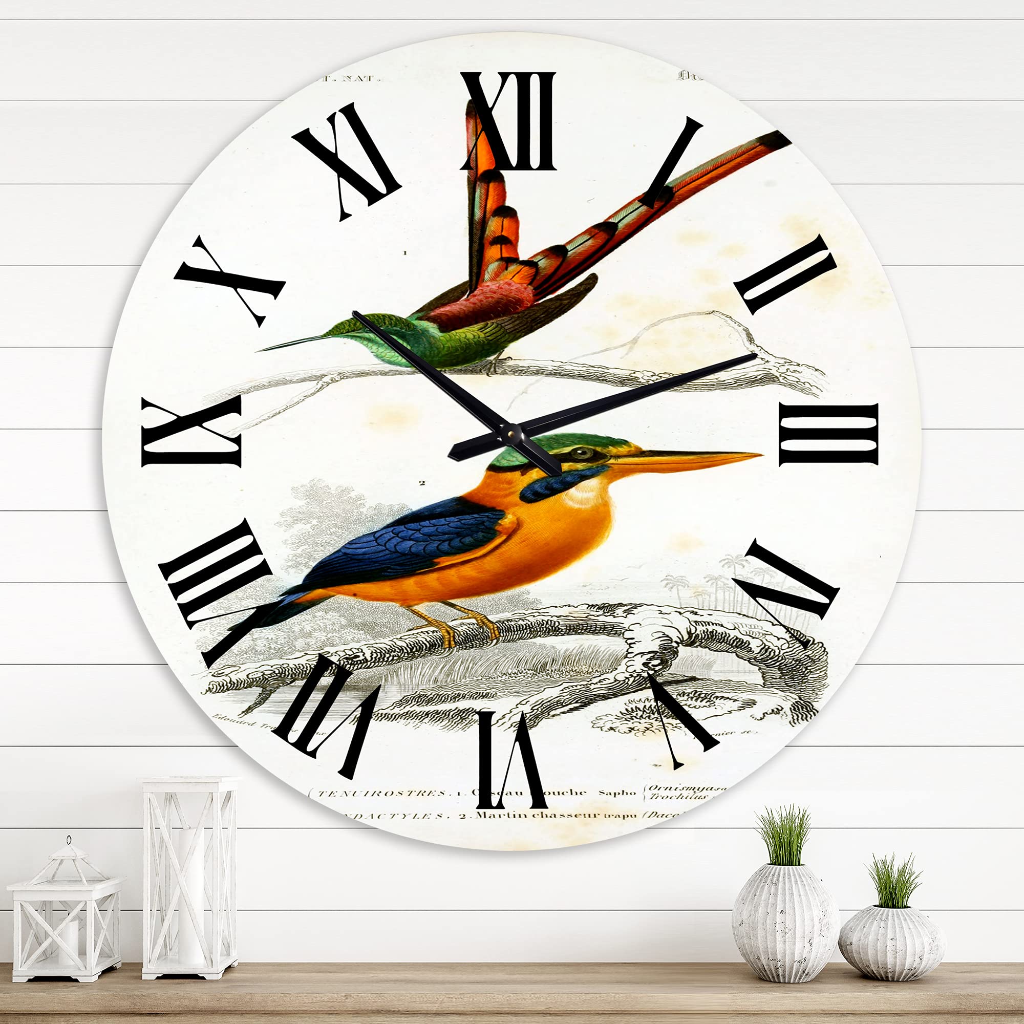 Vintage Bird Floral Wall Clock - Large Traditional Kitchen Decor with Botanical Design | Perfect for Home, Office & Farmhouse Décor