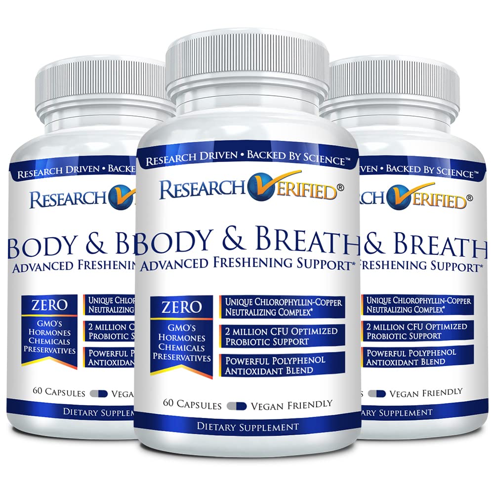 Research Verified Body & Breath Natural Deodorant & Freshener - Bad Breath & Body Odor Supplement - 60 Count (3 Months Supply) | Fresh Breath & Odor Control for Daily Use, Travel & Work