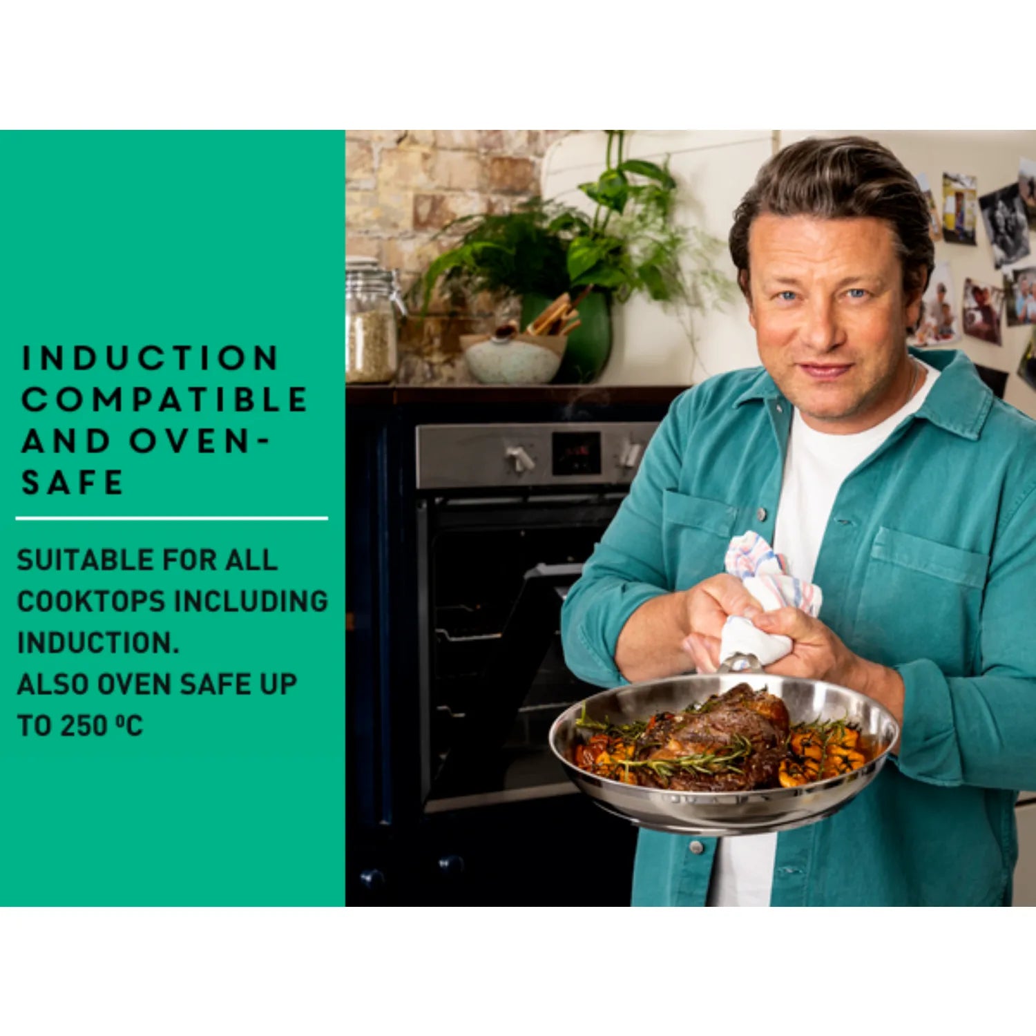 Jamie Oliver by Tefal 24cm Stainless Steel Induction Fry Pan - Uncoated, Professional Cookware for Healthy Cooking | Perfect for Sautéing, Frying & Stir-Frying in Modern Kitchens