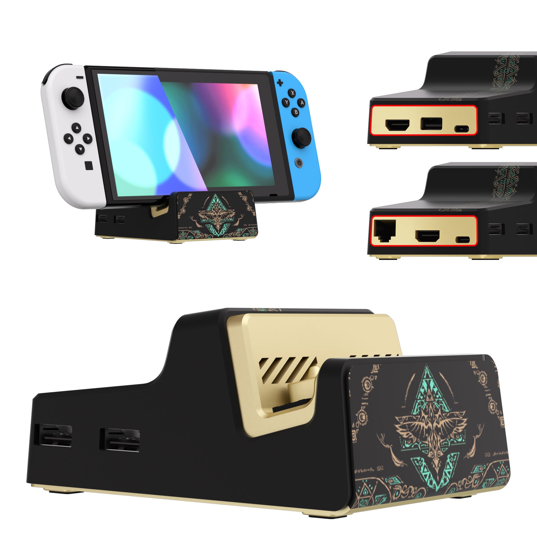 eXtremeRate AiryDocky DIY Replacement Shell Case for Nintendo Switch Dock - Glow in Dark Totem of Kingdom Black | Custom Dock Cover for Gaming Setup & Home Entertainment