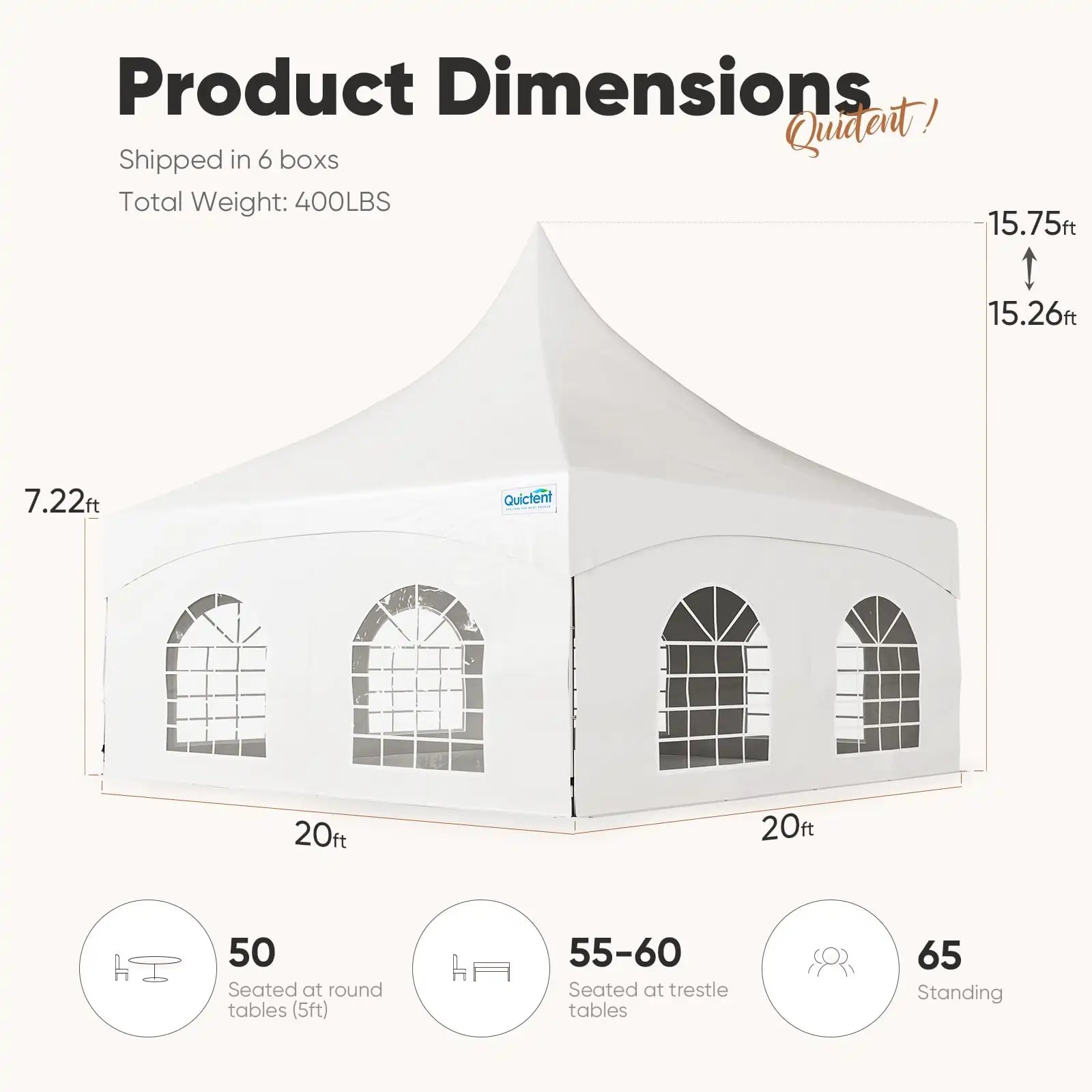 Quictent High Peak Fire Retardant White Party Tent - Waterproof Outdoor Canopy for Weddings, Events & Backyard Gatherings