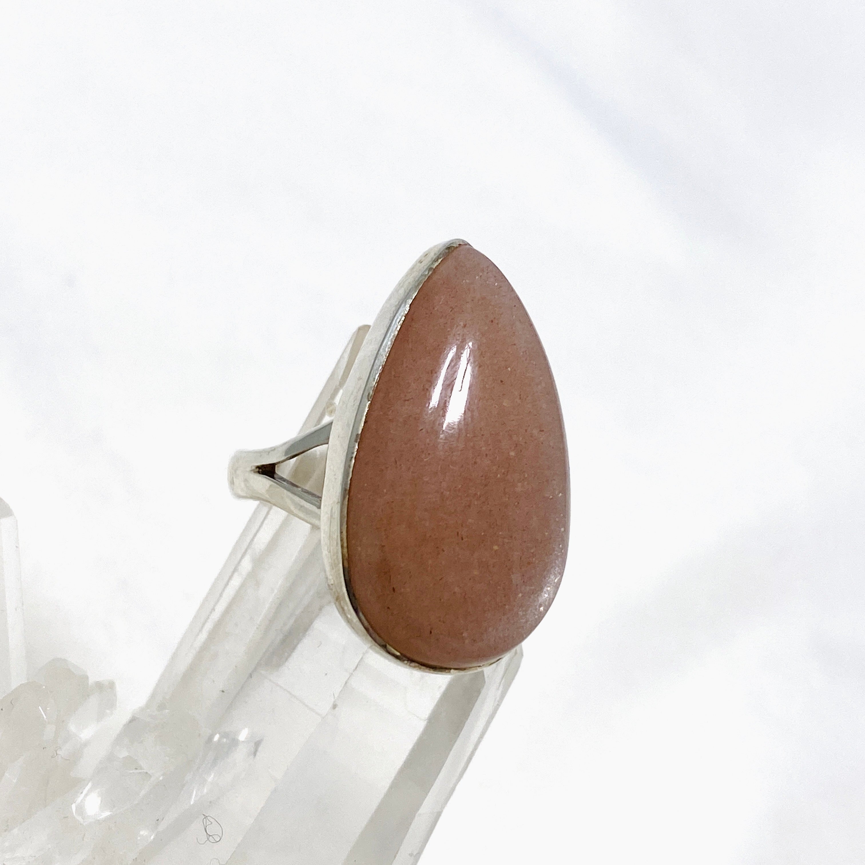 Peach Moonstone Teardrop Ring - Size 7 Silver Jewelry KRGJ2172 | Elegant Dainty Ring for Women, Perfect for Weddings, Parties & Everyday Wear