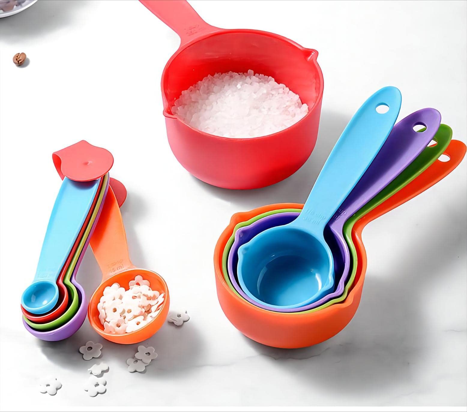 Smithcraft 10-Piece Plastic Measuring Cups and Spoons Set - 5 Measuring Cups & 5 Measuring Spoons for Baking, Cooking, and Kitchen - Perfect for Measuring Dry & Liquid Ingredients (Random Colors)